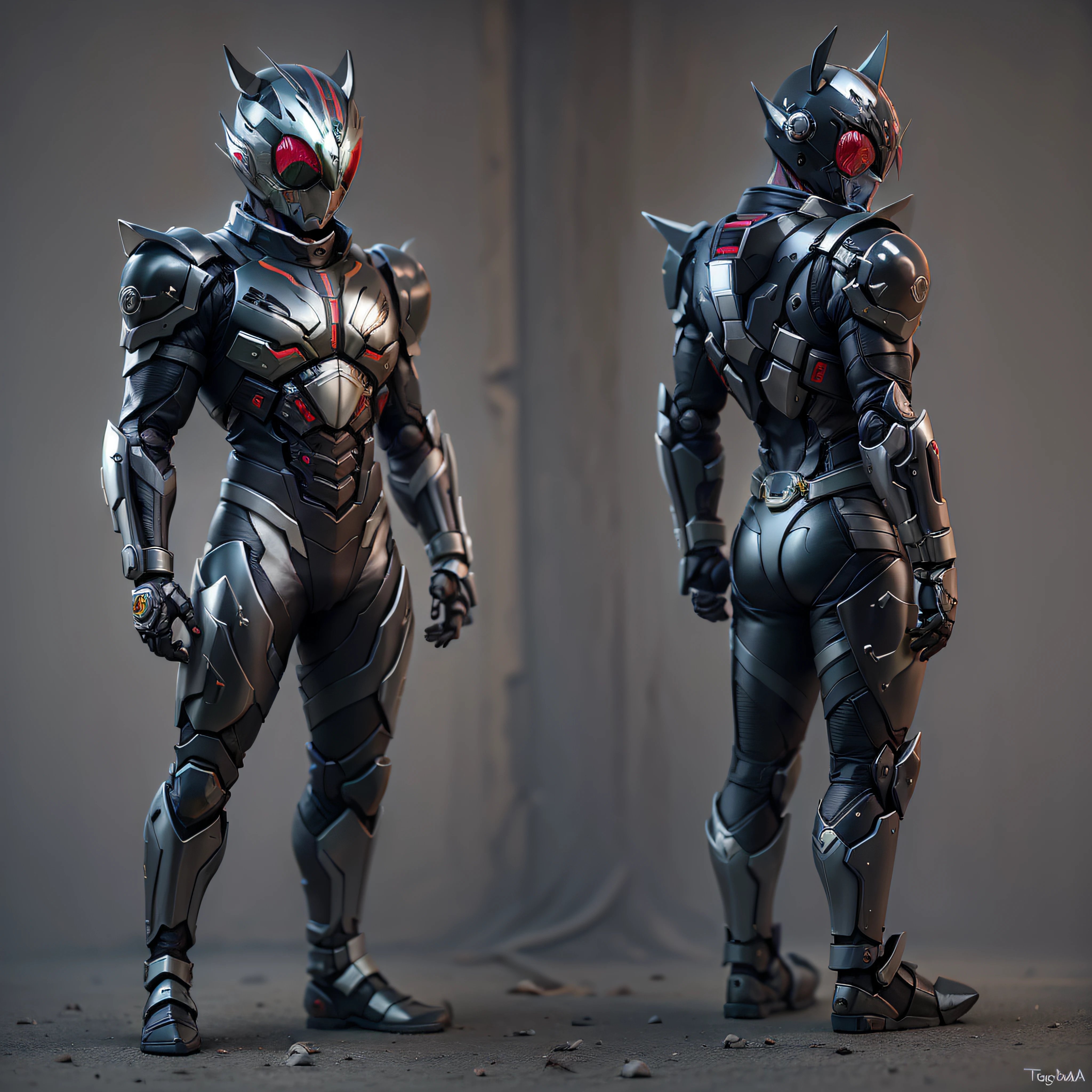 Black Kamen Rider, Armadura prateada, roupa cinzenta e preta,  black chrome TechSuit, agente secreto, Roboto, black chrome Rhino helmet