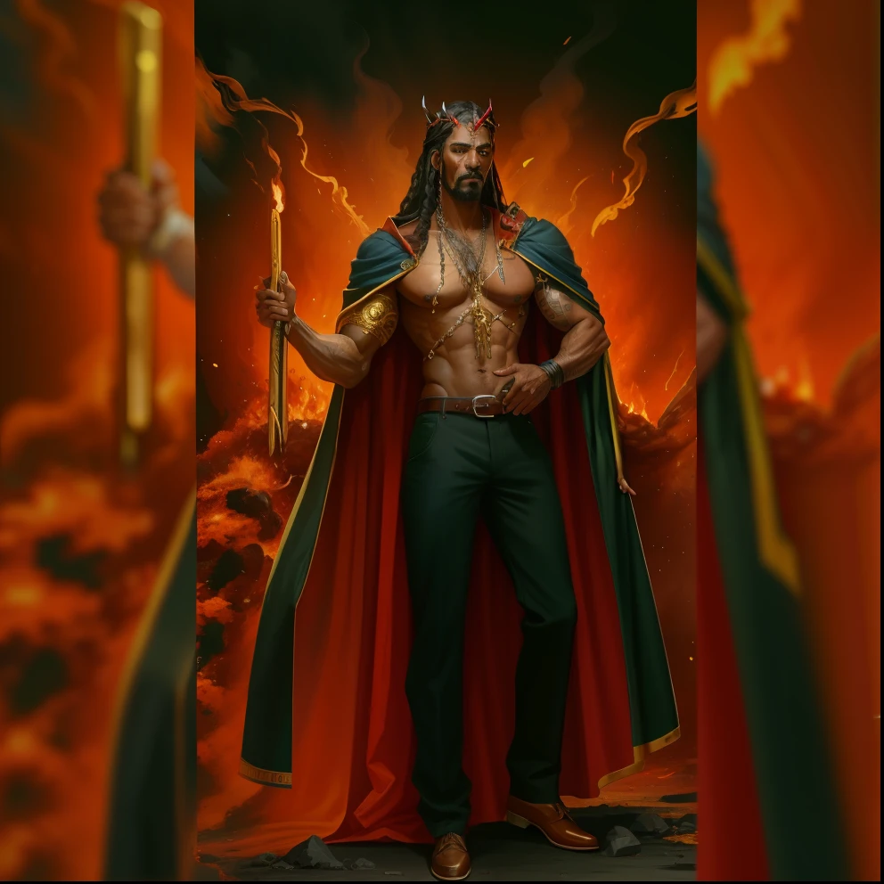 uma pintura de um homem vestido com cartola e capa, Snoop Dogg as a barbarian, O Rei do Inferno, Rei do inferno, Deus masculino bonito da morte, O Deus Imperador da Humanidade, satan in hell, Homem Diabo de Corpo Inteiro, simetria!! Retrato de Hades, oil canvas of lucifer, O Deus Hades, O Rei do Fogo, Senhor de Cinder