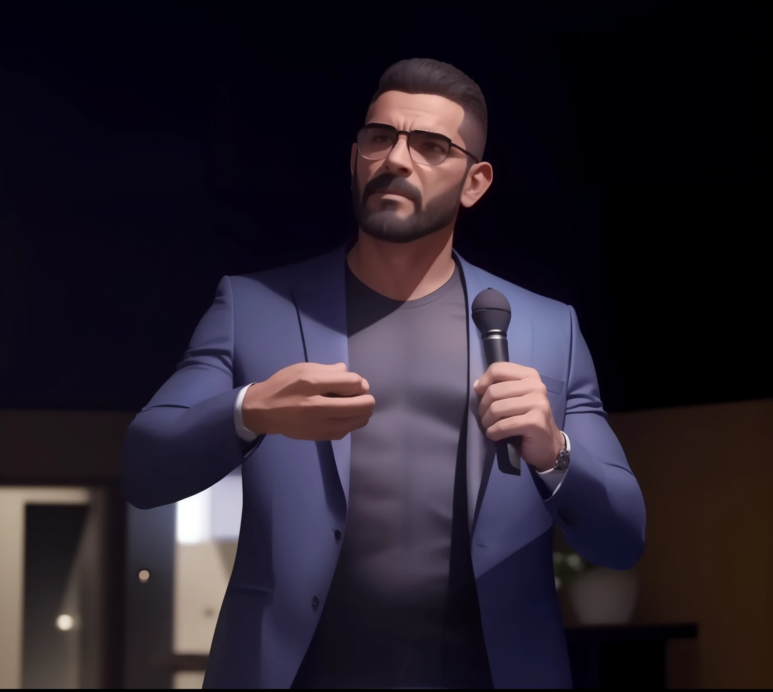 um homem de roupa preta, terno e gravata, Cinematic 8K de corpo inteiro