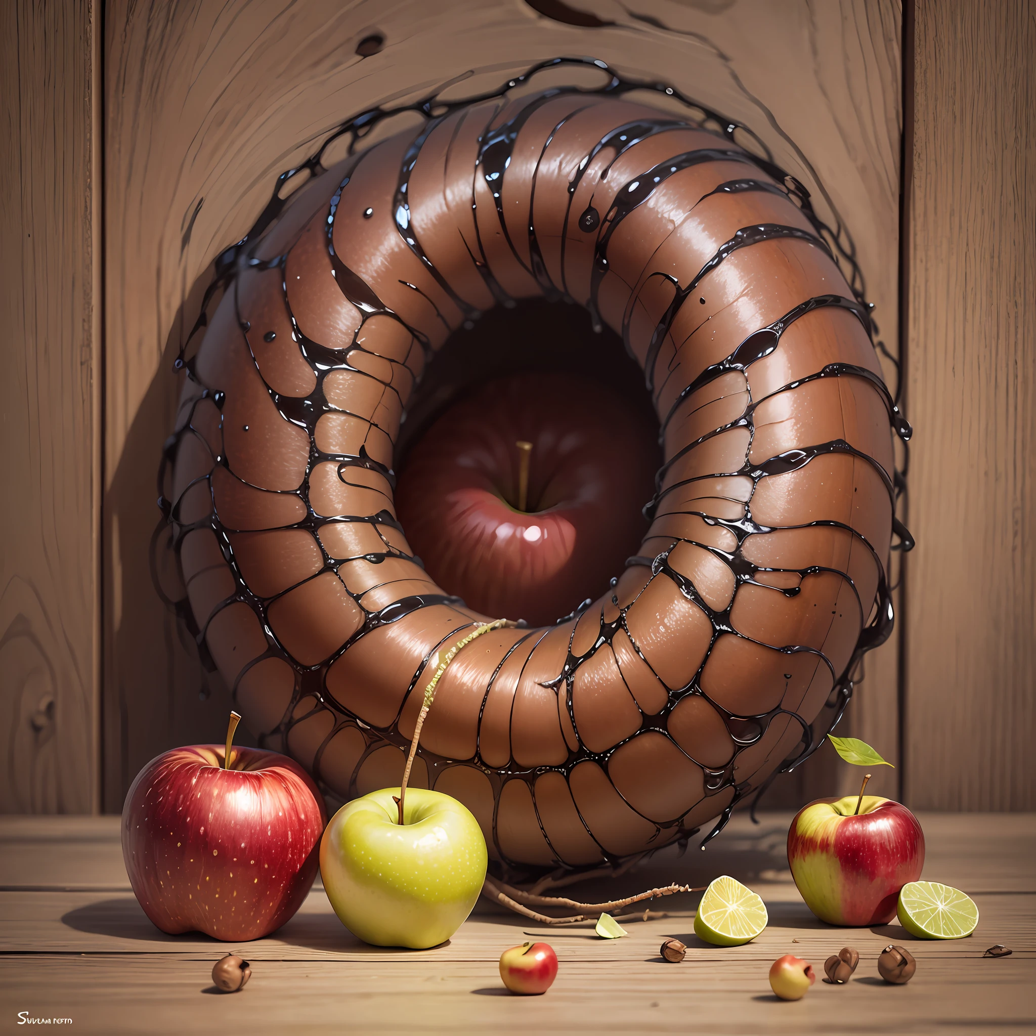 REAL PHOTO, A WORM GETTING OUT FROM AN APPLE --auto --s2