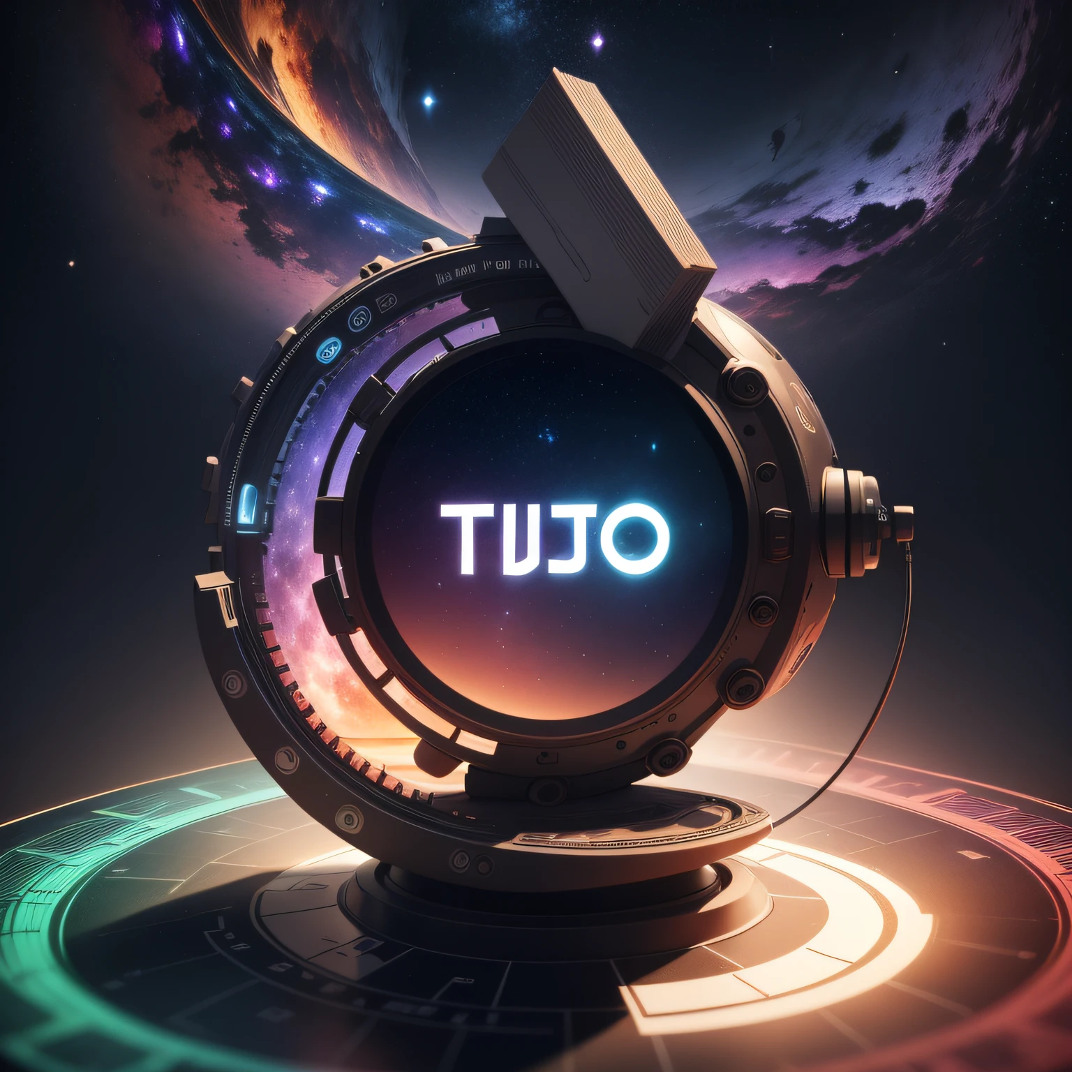 (Logo para youtube 4k detalhado) Photo Media Junction of curiosities, galactic in 3D.