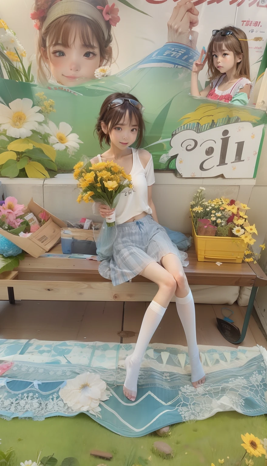 1 girl, with a flower in her hand on the edge of her panties