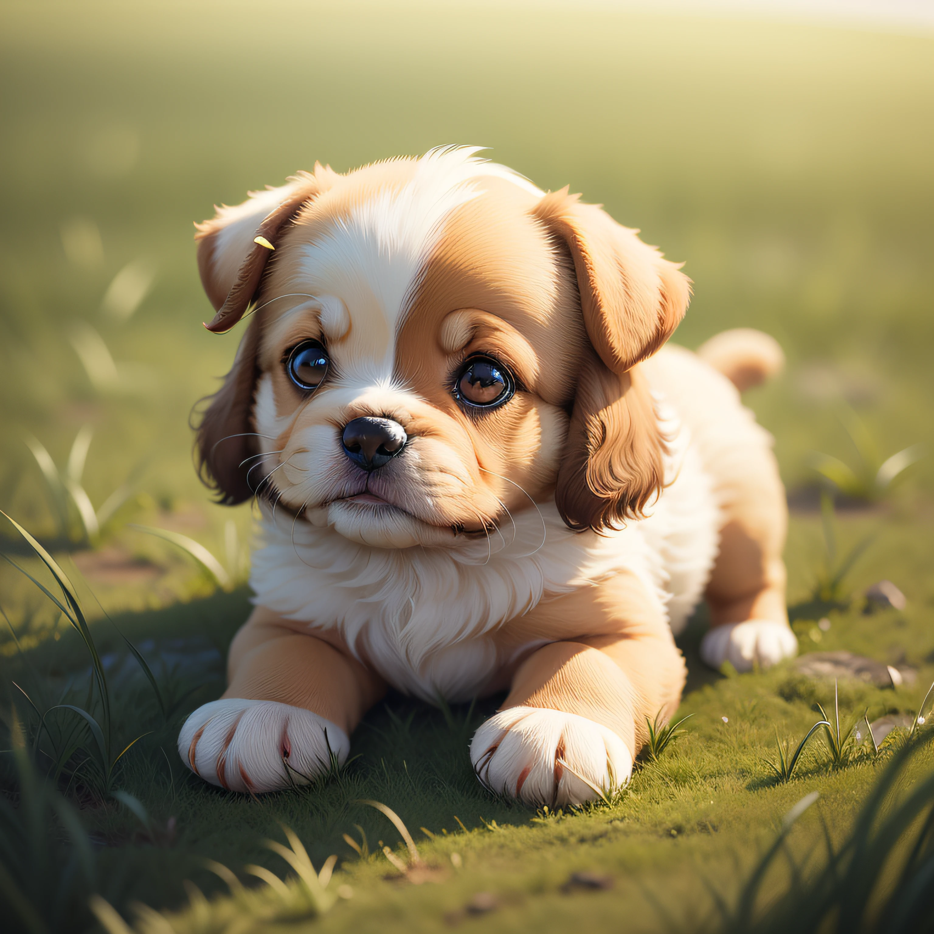 cute, puppy, grass, happy, ultra realistic