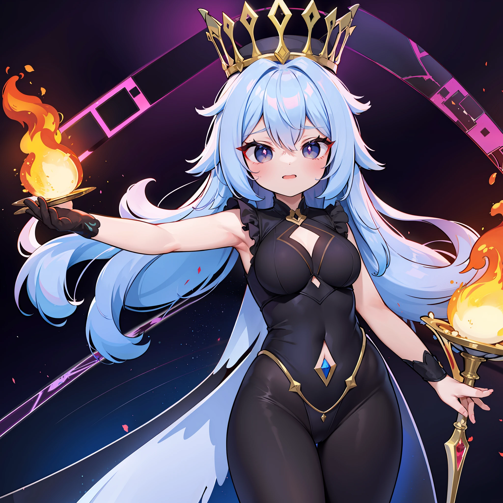 A diabolical queen on her throne. With infinite beauty and eyes of incredible expressiveness. Vestido de una manera encantadora, She carries a strange sword in her hands....... Around its demonic energy flows like flares of intense color..