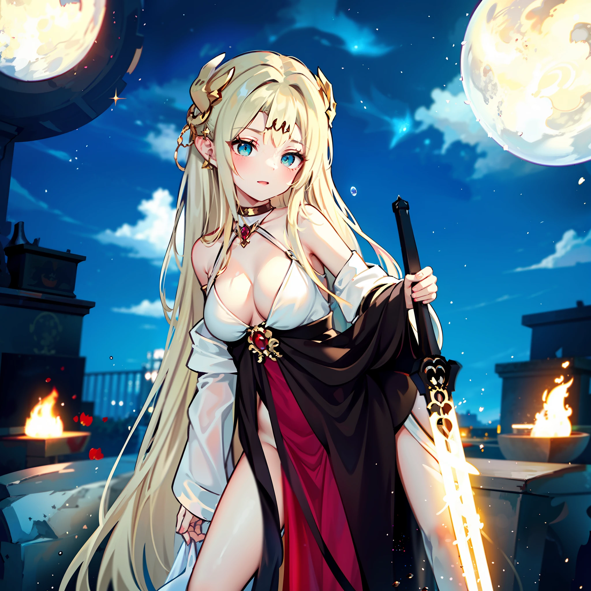 A diabolical queen on her throne. With infinite beauty and eyes of incredible expressiveness. Vestido de una manera encantadora, She carries a strange sword in her hands........ Around its demonic energy flows like flares of intense color..