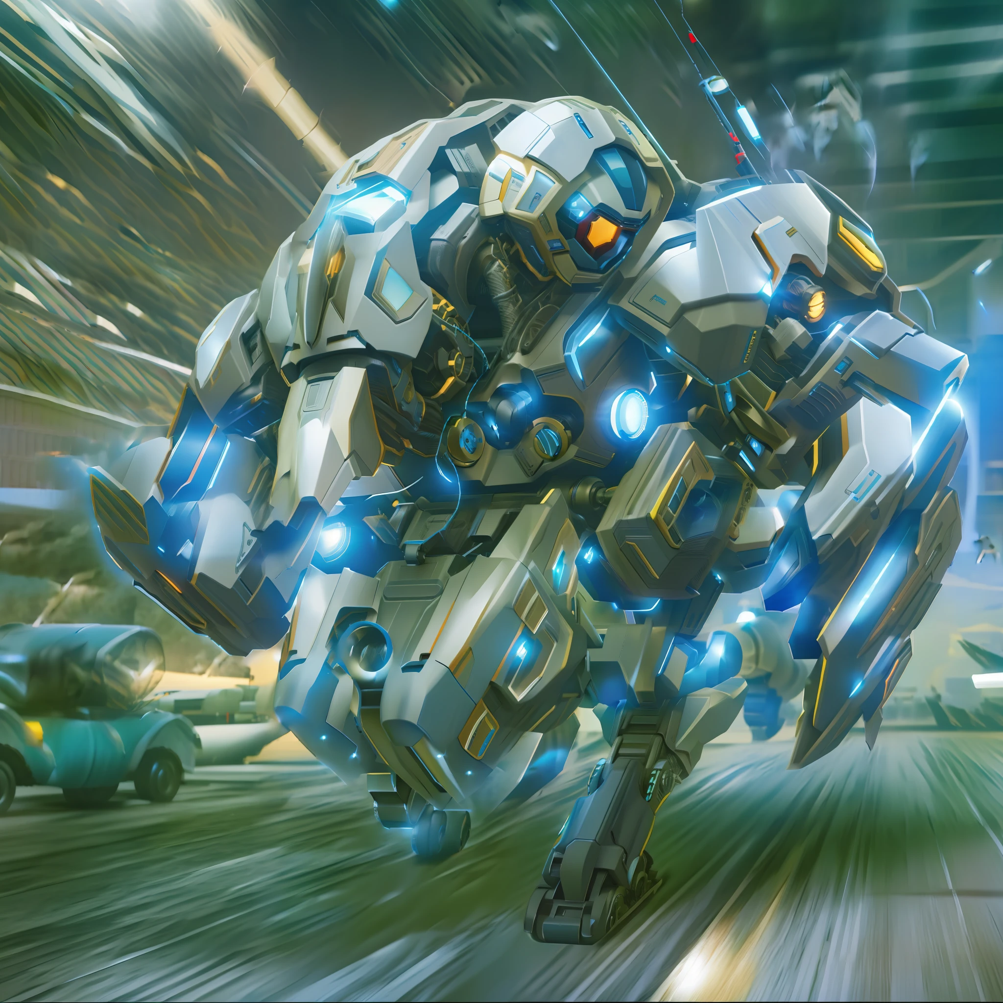 Futuristic technology Powerful defense Unique appearance High-speed maneuver All-round attack Highly mechanized Intelligent system Blue energy Advanced weapons Battle robots
