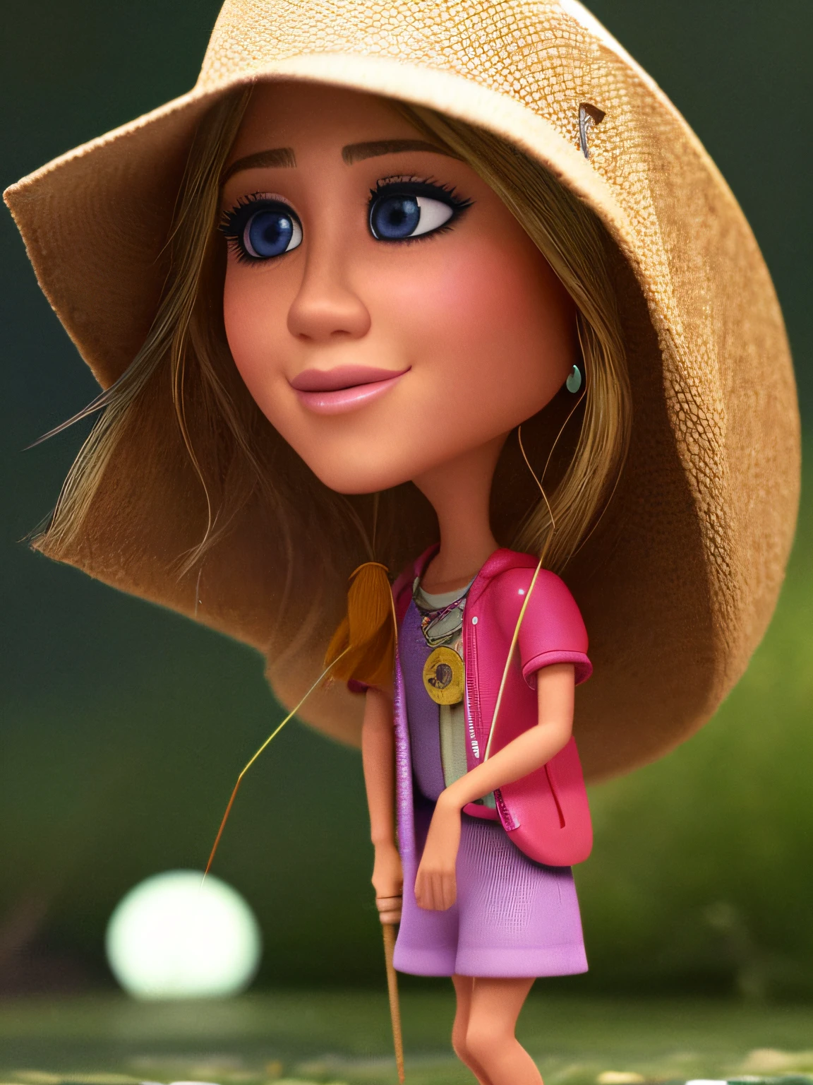 CBZBB, Jennifer Aniston, personagem, Pescador, pequeno, majo, Arte Devian, Artstation on trend, arte digital, circunstanciado, fofo, Realistic, Humanoid, character, tiny, Cinematic sho, cinematic lights, Jennifer Aniston, Parece feliz, Looks happy