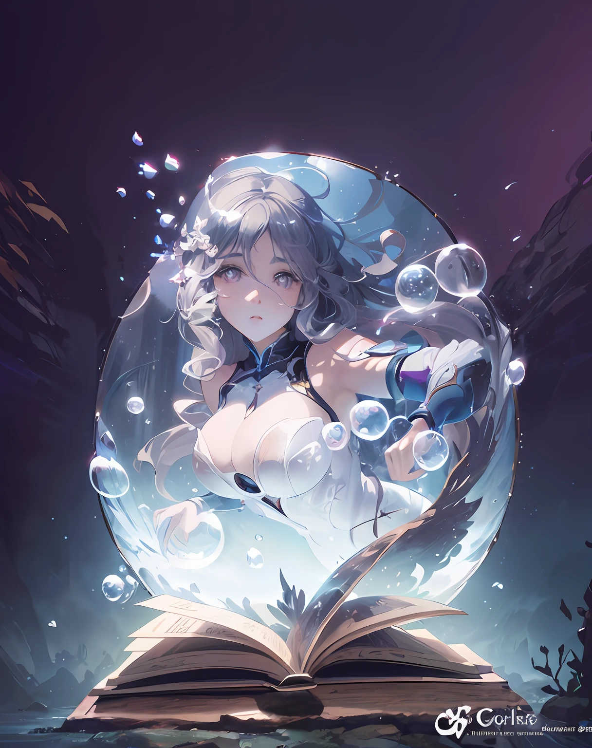 Garota anime em uma tigela de bolha com bolhas flutuando em torno dela, anime fantasy illustration, Arte no estilo de Guweiz, Guweiz em Pixiv ArtStation, Digital anime illustration, fantasy book illustration, Guweiz em ArtStation Pixiv, arte do artbook, arte de anime digital detalhada, arte de fantasia de anime, a beautiful artwork illustration, estilo de arte de fantasia