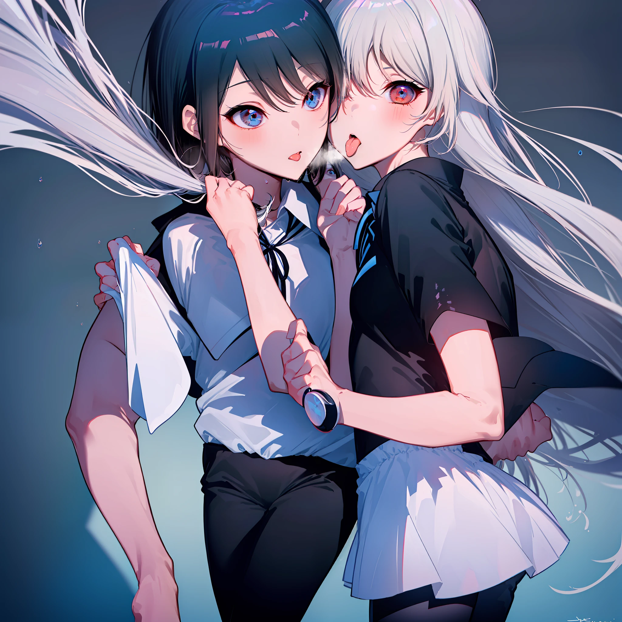 (((obra-prima))), (((melhor qualidade))), (((Somente duas pessoas diferentes))), (((Sozinhos))), alto, ((((((1boy with short black hair and 1girl with long gray hair are kissing)))))), ((((1girl she has gray hair with blue eyes and 1boy he has short black hair with red eyes who are classmates)))), ((((They have different hair colors and eyes do not confuse)))), (desenha Kei e kiyotaka ayanokouji olhando um para o outro), (2schoolmates who are Kei and kiyotaka ayanokouji looking at each other), (Kei1), (((((Ela tem olhos azuis))))), (ela tem cabelo longo), (ela usa um uniforme escolar), (ela tem fita), (ela tem franja), 鎖骨, (((ela tem cabelo grisalho))), (ela tem faixa de cabelo preto), (she has neck tape), (cabelo entre os olhos), (She has medium breasts), (Tiroteio de Cowboy), (she is looking seriously at Kiyotaka Ayanokuji), (anatomicamente correto corpo inteiro), (is standing in the street with rain falling), (esta com uma cara triste e preocupada), (Full detailed scenario), (1menino), (Kiyotaka Ayanokuji), (adolescente de 15 anos), (((ele usa uniforme escolar, camisa branca, Black jacket, jaqueta aberta, gravata vermelha, long black pants, sentado;))), ((((ele tem olhos vermelhos)))), ((ele tem cabelo preto curto)), (((corpo inteiro anatomicamente correto))), (((pernas normais))), (((ele usa sapatos pretos))), (ele esta olhando para Kei1), ((He's in front of Kei wanting to give her a kiss with his eyes closed)) , (he's facing Kei), (Cena emocionante), (misterioso), (Full scenario), ((((They're soaking up with a lot of passion and abrasion)))), ((((They are being wet by the rain along with their clothes)))), ((Their bodies are anatomically correct and detailed without errors)), (((Tongue kiss)))