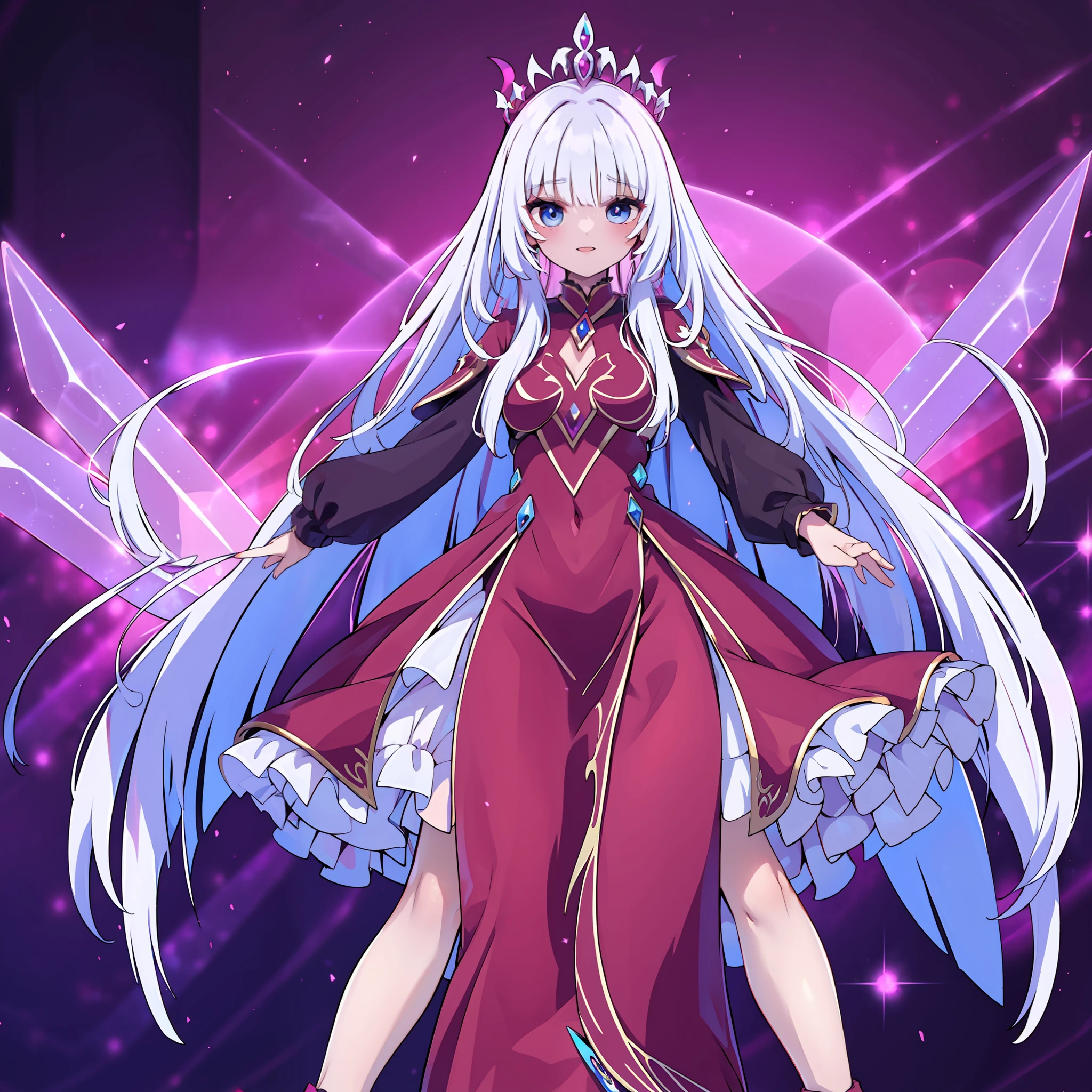 A diabolical queen on her throne. With infinite beauty and eyes of incredible expressiveness. Vestido de una manera encantadora, She carries a strange sword in her hands......... Around its demonic energy flows like flares of intense color..