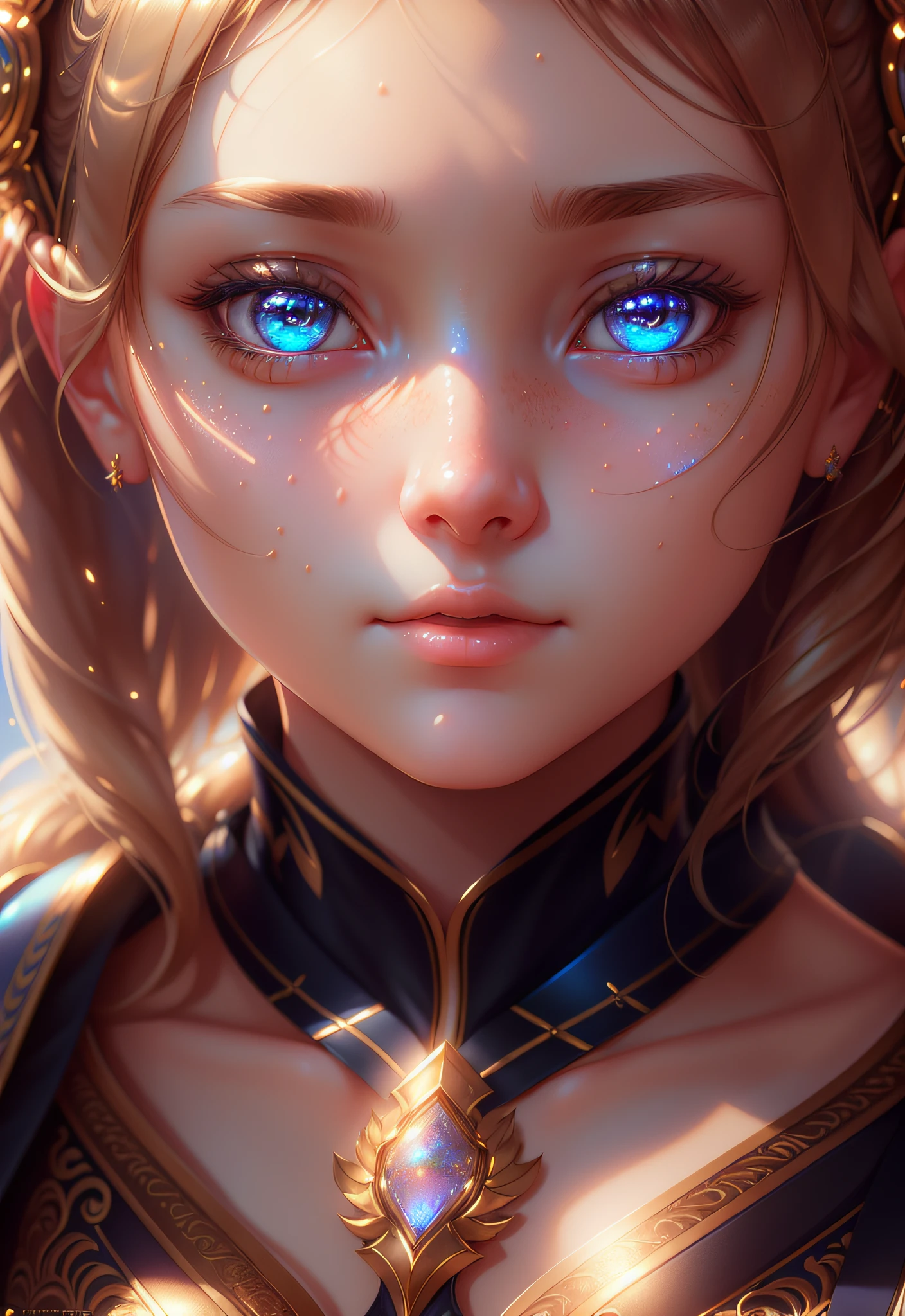 masterpiece, best quality, half body, 1girl, beautiful girl, portrait, highly detail eyes, highly detailed face, perfect eyes, both eyes are the same, glare, Iridescent, Global illumination, soft light, dream light, digital painting, 8k, extremely detailed CGI anime, extremely detailed 8K
