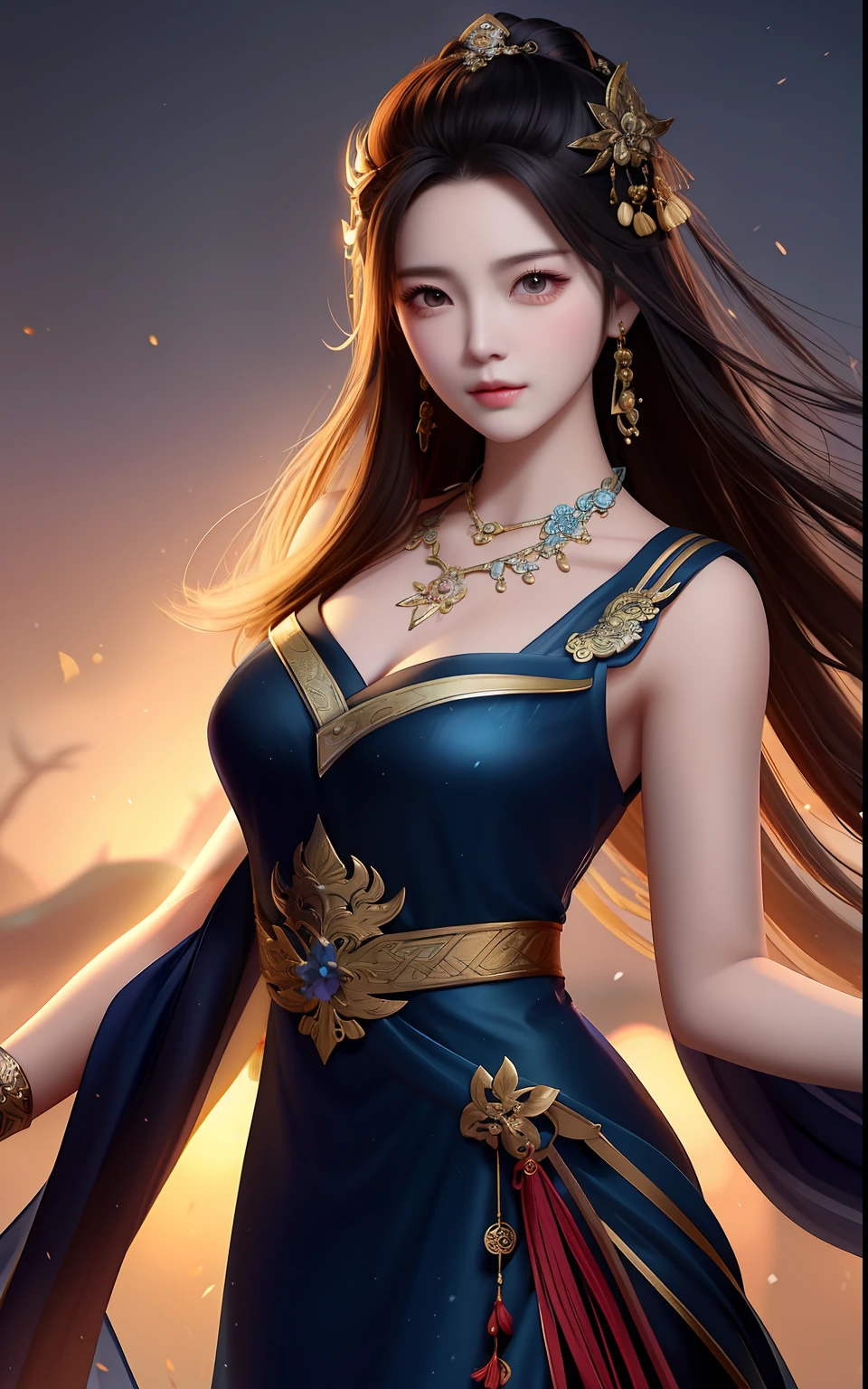 a woman in a blue dress holding a sword and a sword, zenra taliyah, inspired by Li Mei-shu, inspired by Ju Lian, xianxia hero, yun ling, irelia, inspired by Lan Ying, mobile legends, heise jinyao, queen of the sea mu yanling, inspired by Pu Hua, astri lohne, bian lian