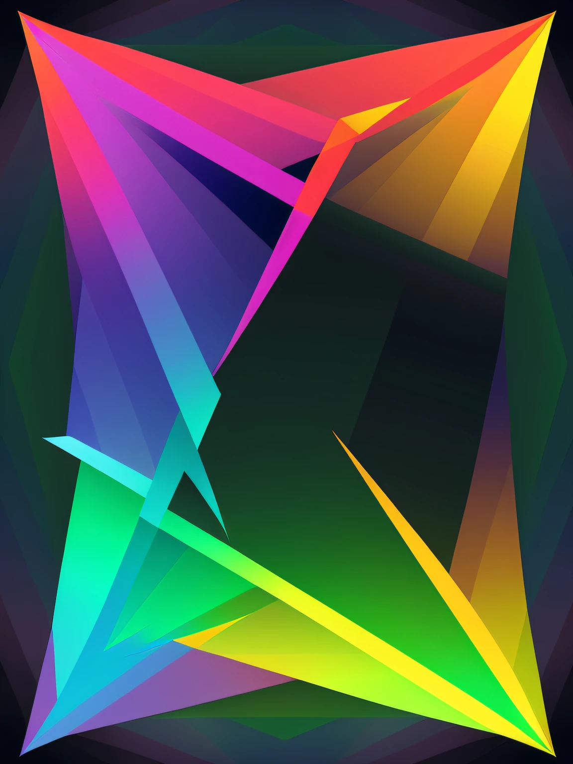 Vector-art of a (background in rainbow colors with a geometric twist: 1.3). Use geometric shapes and patterns. Play with angles and lines to create a dynamic and visually intriguing artwork. Isolated, black background, in the style of 0mib