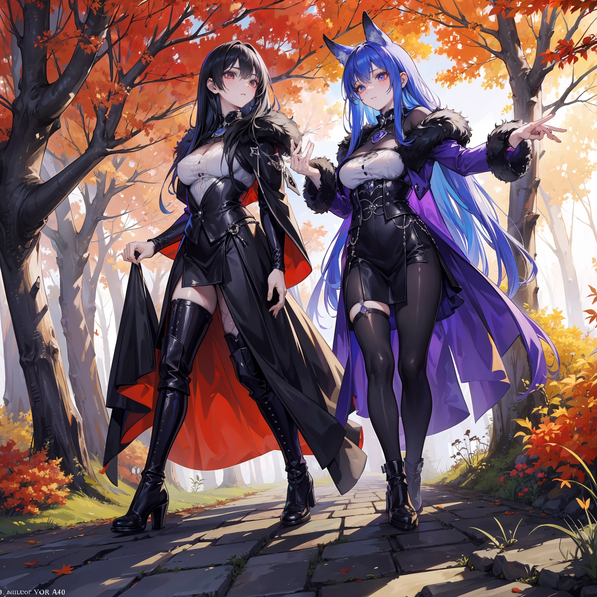 A grotesque monster and its creator, a beautiful and powerful woman of about 24 years old who is a powerful magician. She and the monster are walking through a forest in autumn. --ar 2:3 --q 5 --s 500 --c 20 --w 45 --v 5.2 --style raw