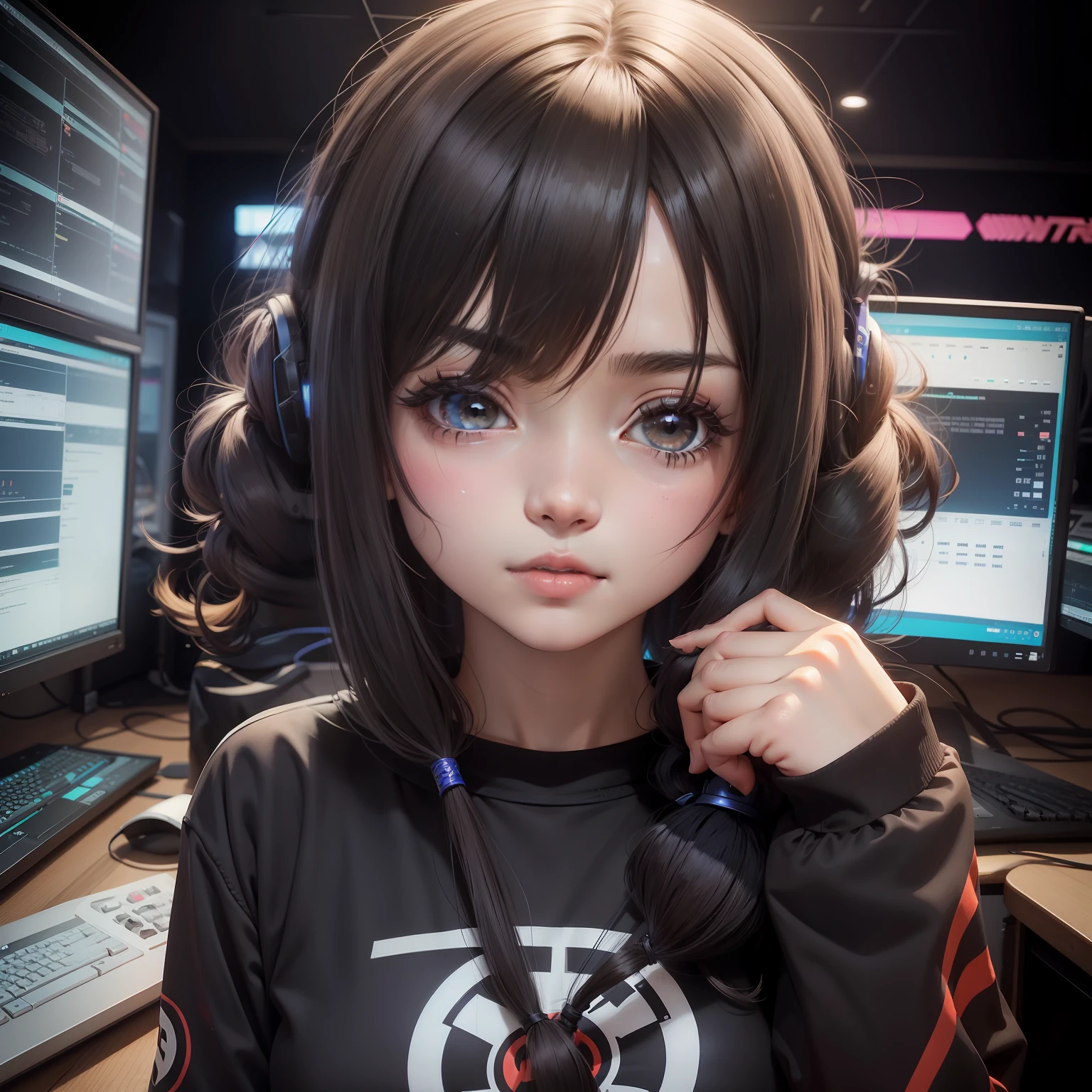 menina programadora, anime, menina gamer, programming, gamer, tecnologia, menina cabelo curto, franja, cabelo curto, cabelo castanho escuro, olhos pretos, cabelo curto bonito, cabelo bem curto, cabelo castanho,
