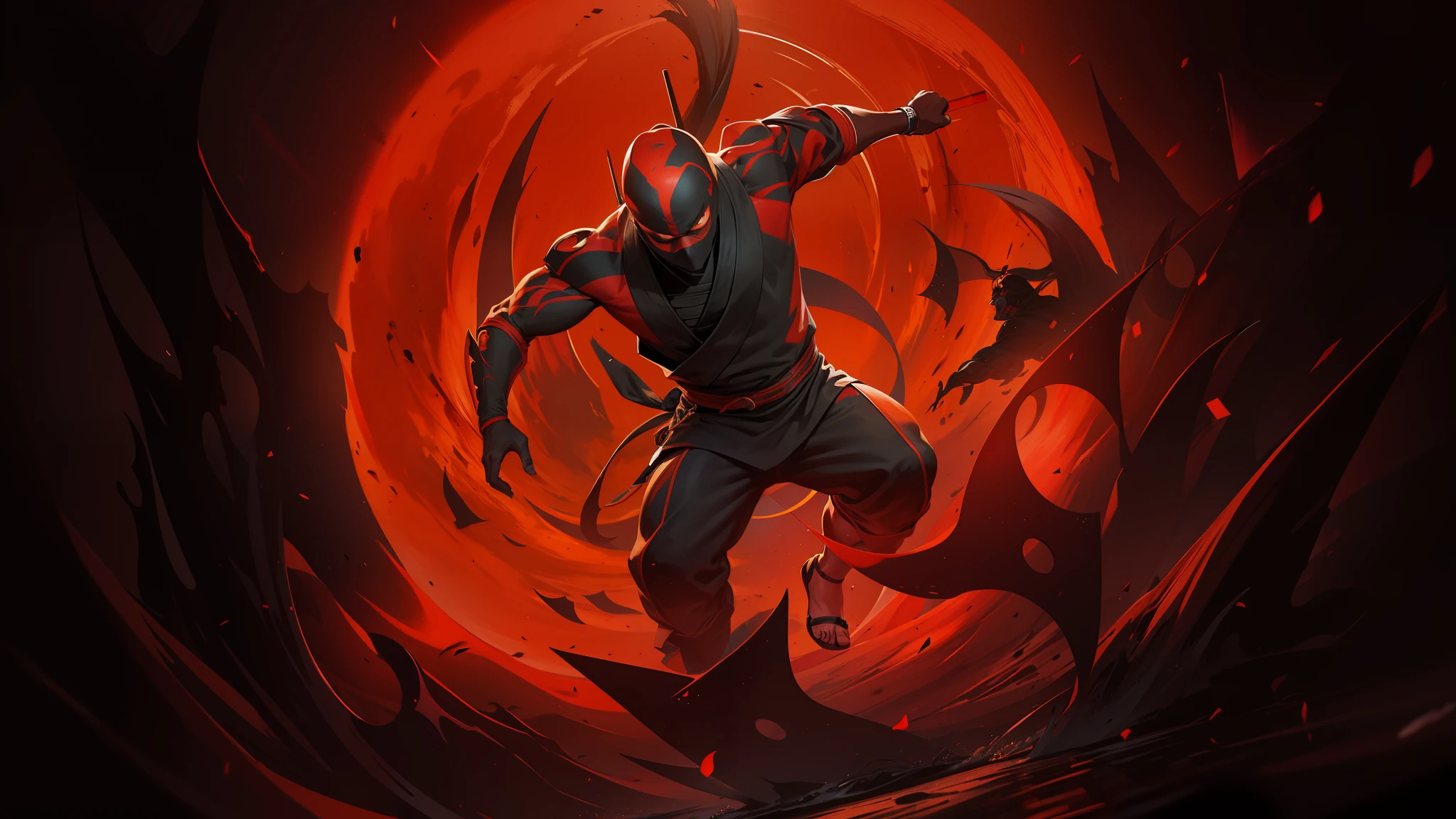 "Enhance the level of detail and realism in this image. Adjust the round shape to be more accurate and precise. Maintain the 8k resolution without altering its color." The man will be front facing, very aggressive looking, throwing ninjas star’s
