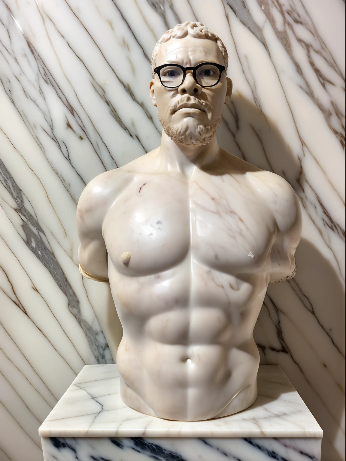 guttonerdjul23, Retrato de meio corpo de uma (((statue carved in marble))) of a bespectacled man on a pedestal with intricate and real details. studio lighting