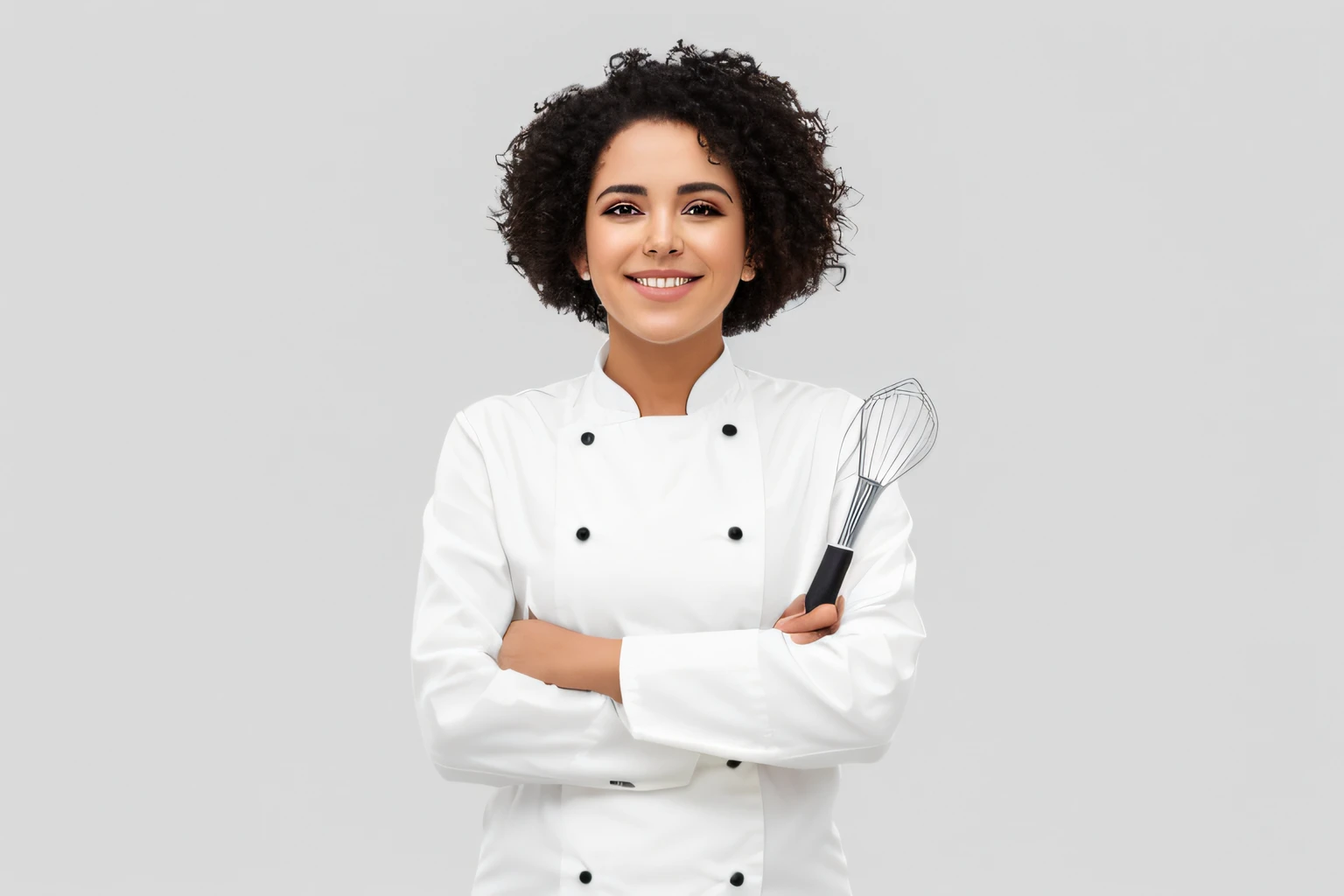 mulher sorridente no uniforme do chef segurando um batedor e um batedor, vestido como um chef pasteleiro, chef feliz, foto de perfil profissional, wearing white chef hat, cozinha, imagem profissional, melhor chef, cozinhar, retrato profissional, delicioso, cooking show, foto retrato, vestindo jaleco e blusa, usando avental, retrato de alta qualidade, close up foto de retrato, foto de retrato