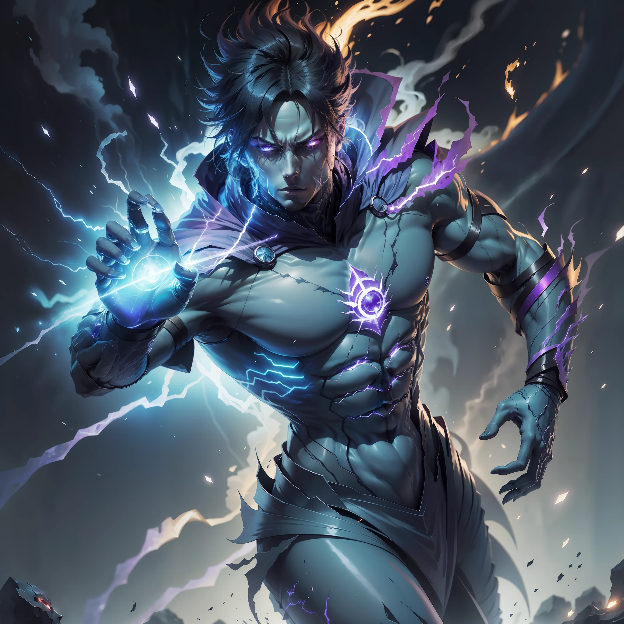 epic anime style, purple lightning, evil temperament, 20-year-old male shadow assassin, glowing black aura, shadow supervisor, handsome face, brilliant and majestic. Beautiful standard body and complete body structure. full body shot of a man with lightning in his hand, an epic anime about a purple energy man, in a battle stance with dark hair and glowing eyes looking at the viewer. Cool Gapmoe Yandere, menacing look, gintama's Hijikata Toushirou, inspired by Masanobu Okumura, the originator of the anime art style, Nobutaka Ike, the night war rages behind him. Highest image quality 8K, details everything 8K.