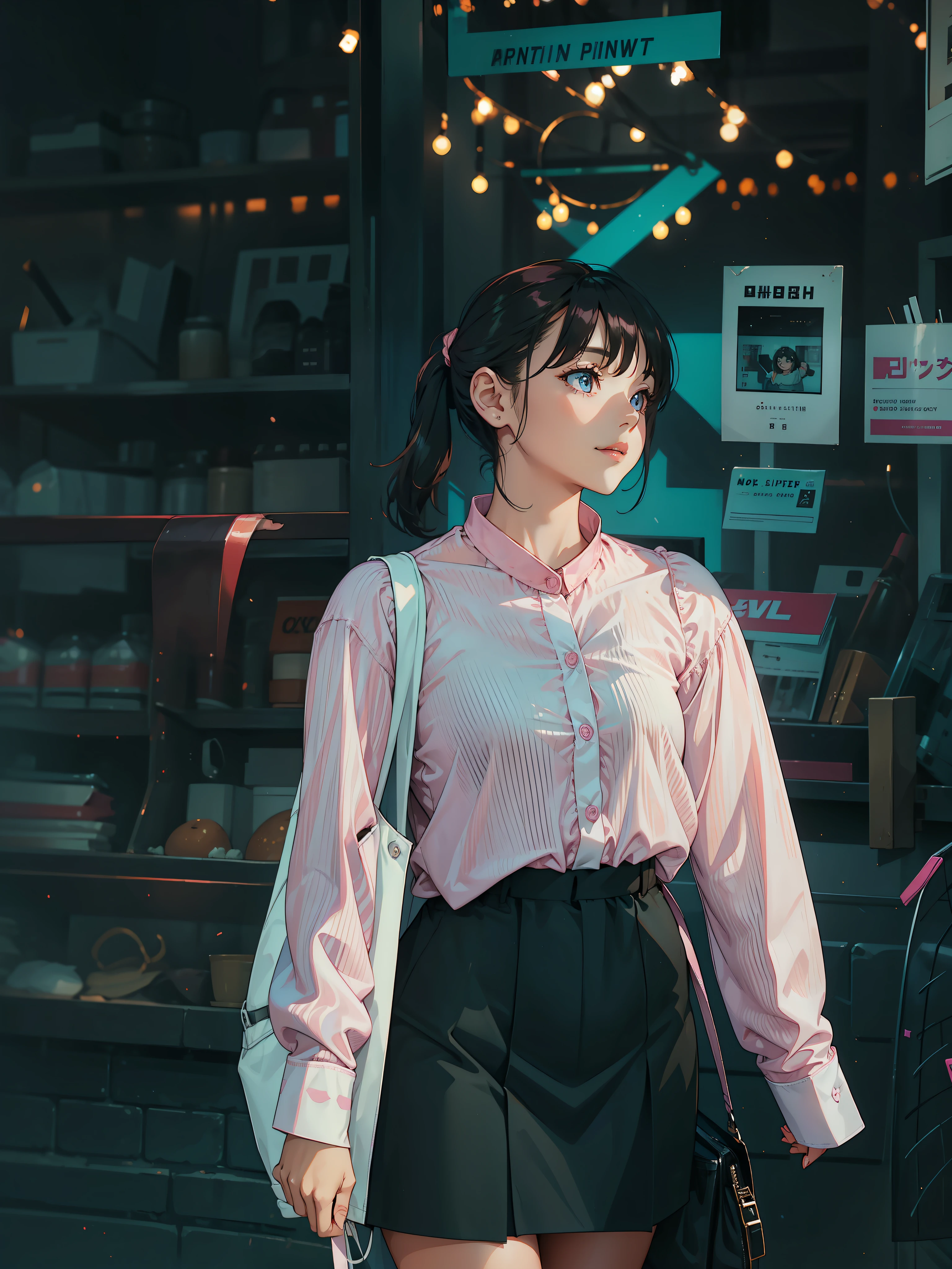 girl with, ssmile, Light pink long sleeve cutter shirt