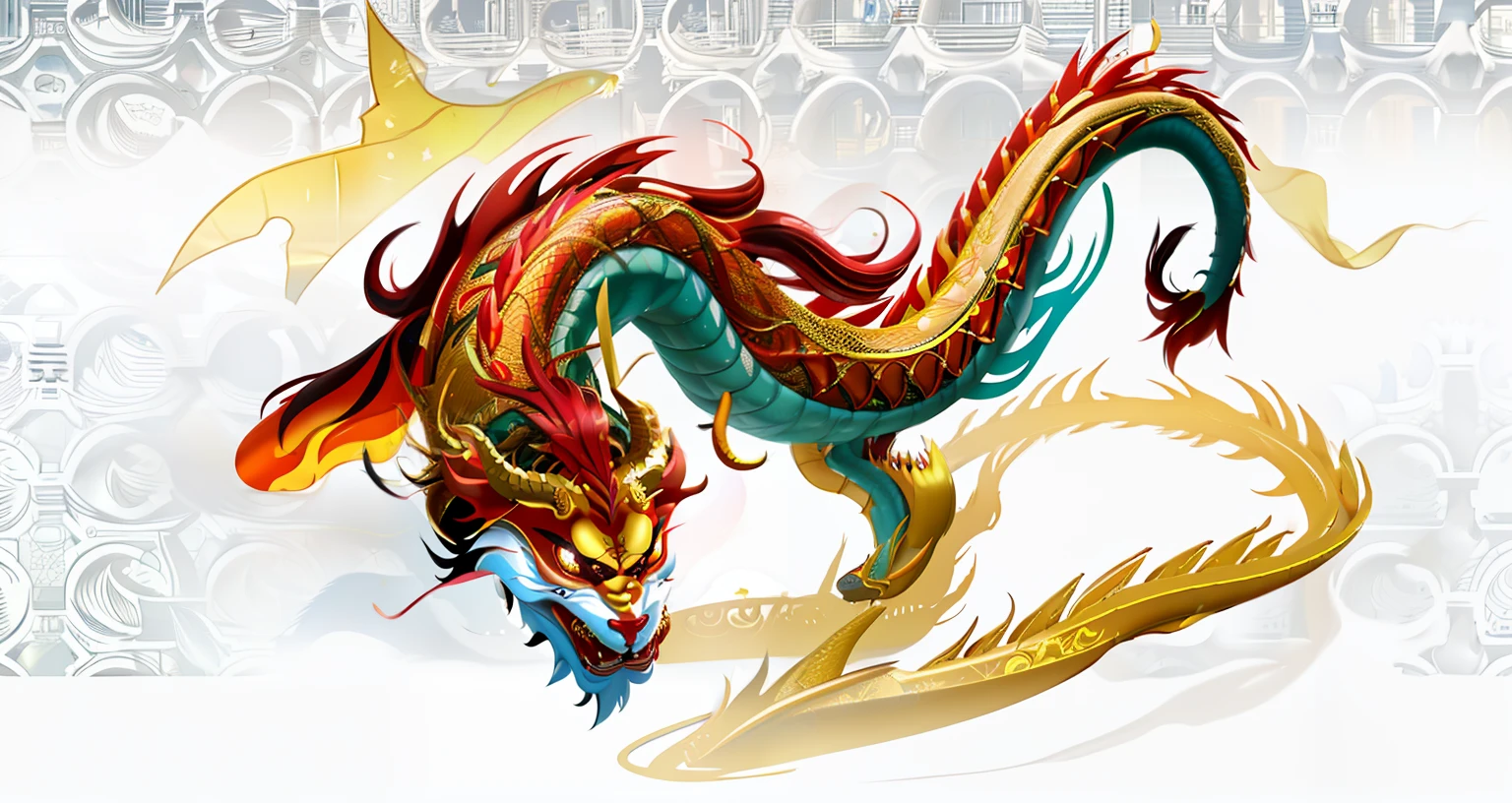 smooth chinese dragon, Golden dragon, chinese dragon concept art, Chinese Dragon, drak, colossal dragon as background, yellow dragon head festival, oil painting of dragon, Hiryu, A dragon, china silk 3d dragon,background is white,Plus dragon claws,Dragon claws grow
