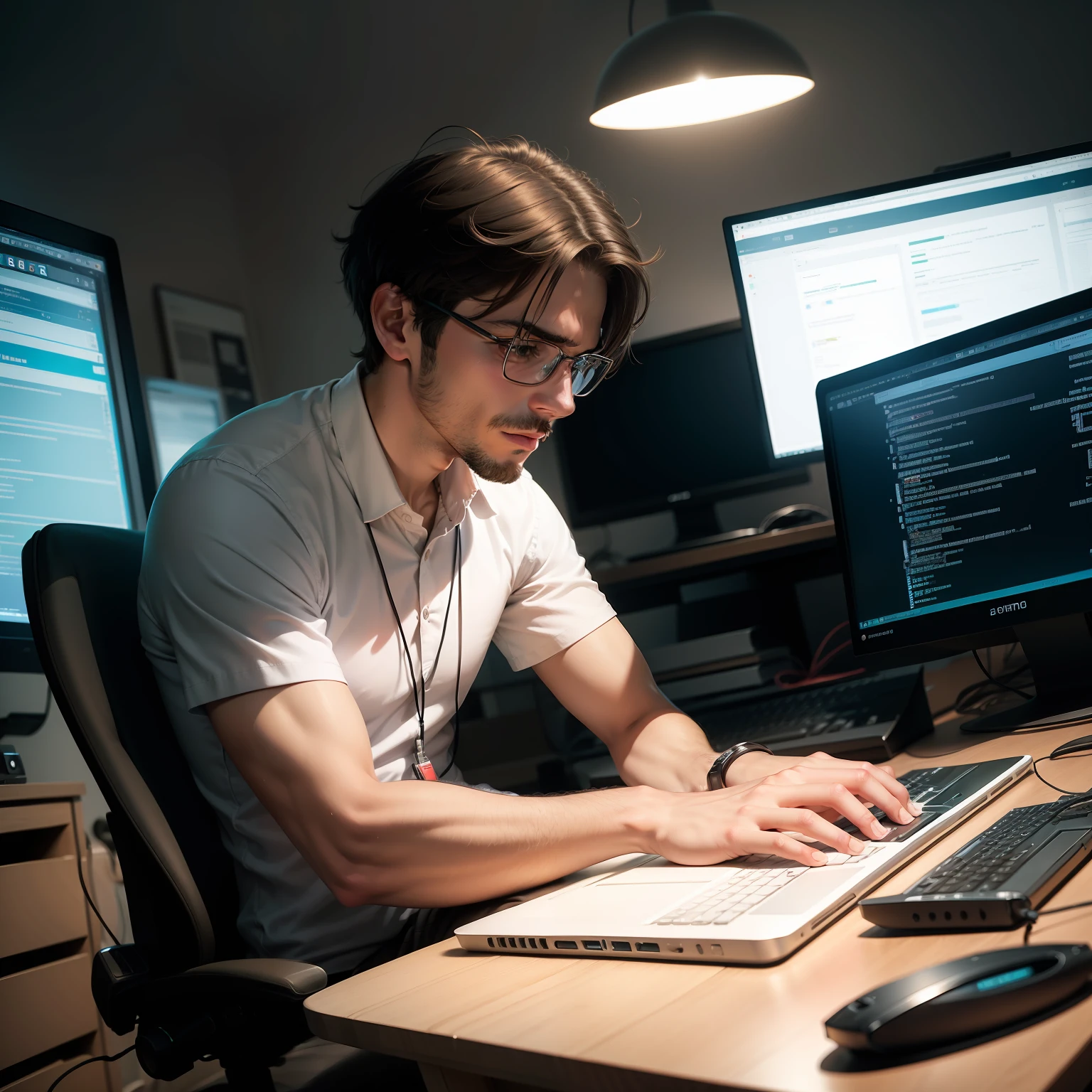 man working on computer, programming