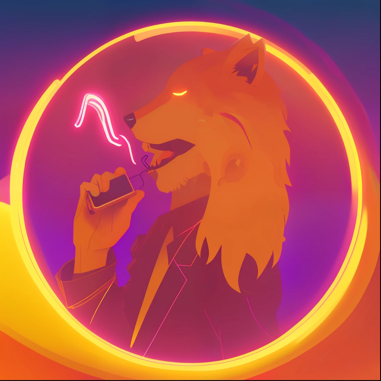 Imagem de um homem de terno falando ao celular, an anthropomorphic wolf, an anthropomorphic cyberpunk fox, Non-style art by Joshy Sly, inspirado em Wolf Huber, anthropomorphic wolf, anthropomorphic wolf male, anthropomorphic coyote male, ( ( ( Synthwave ) ) )