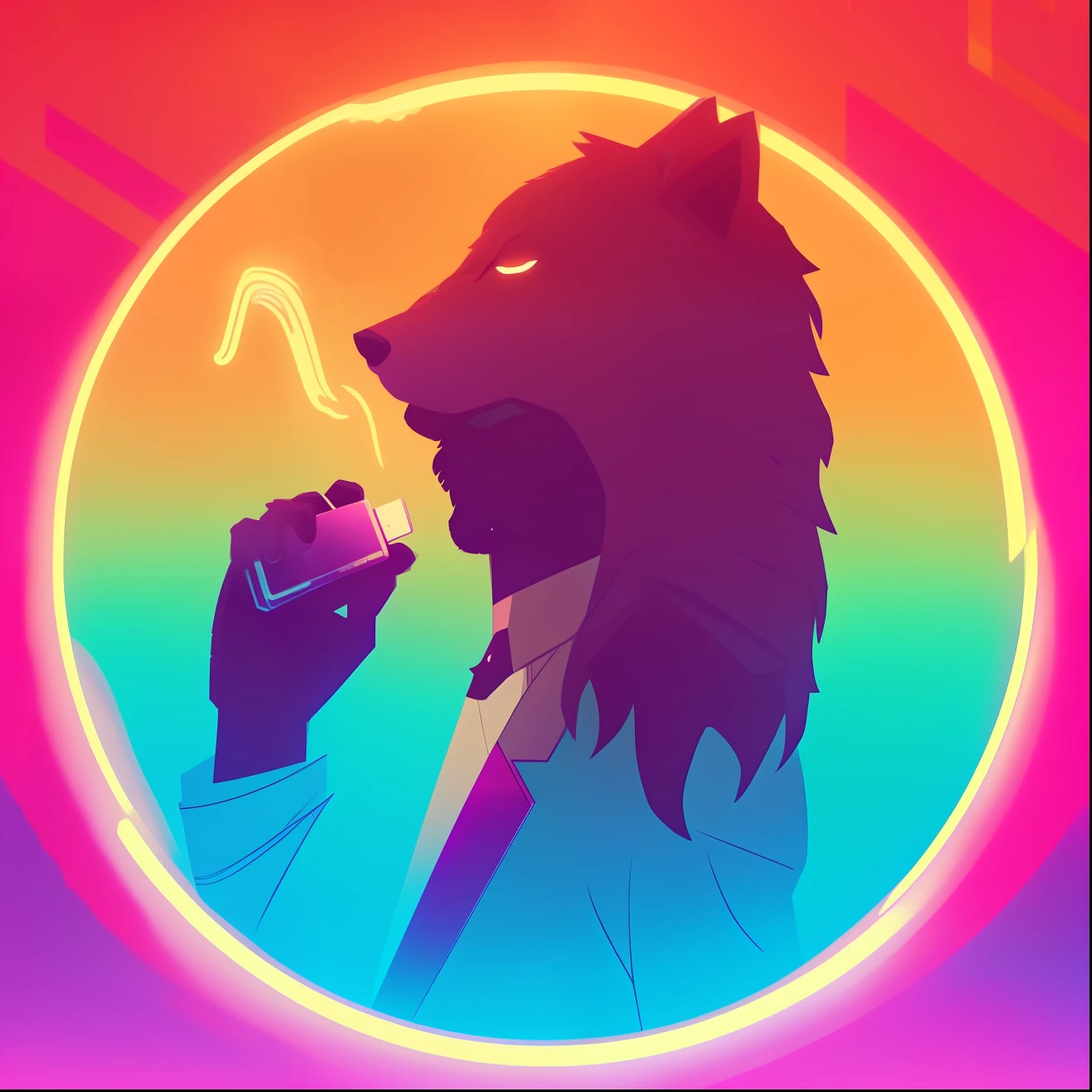 Imagem de um homem de terno falando ao celular, an anthropomorphic wolf, an anthropomorphic cyberpunk fox, Non-style art by Joshy Sly, inspirado em Wolf Huber, anthropomorphic wolf, anthropomorphic wolf male, anthropomorphic coyote male, ( ( ( Synthwave ) ) )