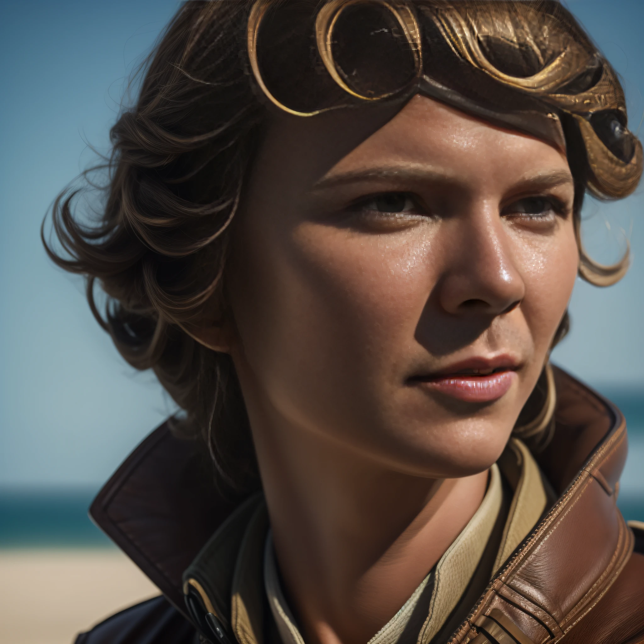 a portrait of Amelia Earhart, intrinsic details, masterpiece, hyper realistic , hd , 8k