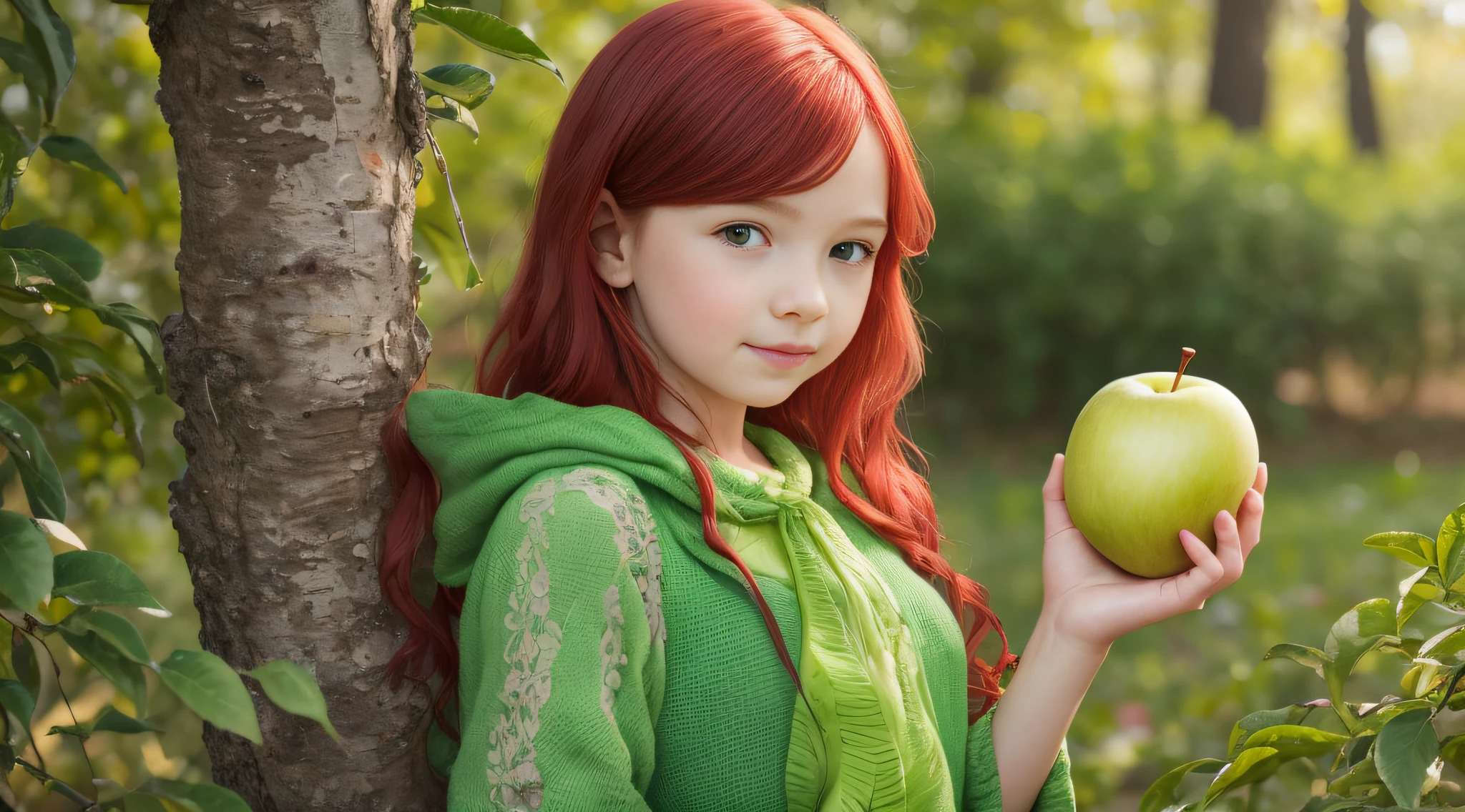 girl CHILD RED HAIR OF STRUTS, HOLDING TWO GREEN APPLES IN FRONT OF HER FACE, HOLDING AN APPLE, EATING ROTTEN FRUIT, A HOLDING APPLE IN HAND, GREEN APPLES, HOLDING MARACAS, WITH APPLE, SLIME, APPLES, SHE IS GUIDING A PEACH, SENTIENT FRUIT, GREEN SLIME, HOLDING EASTER EGGS, PROMO STILL, 3 4 5 3 1, photoshoot