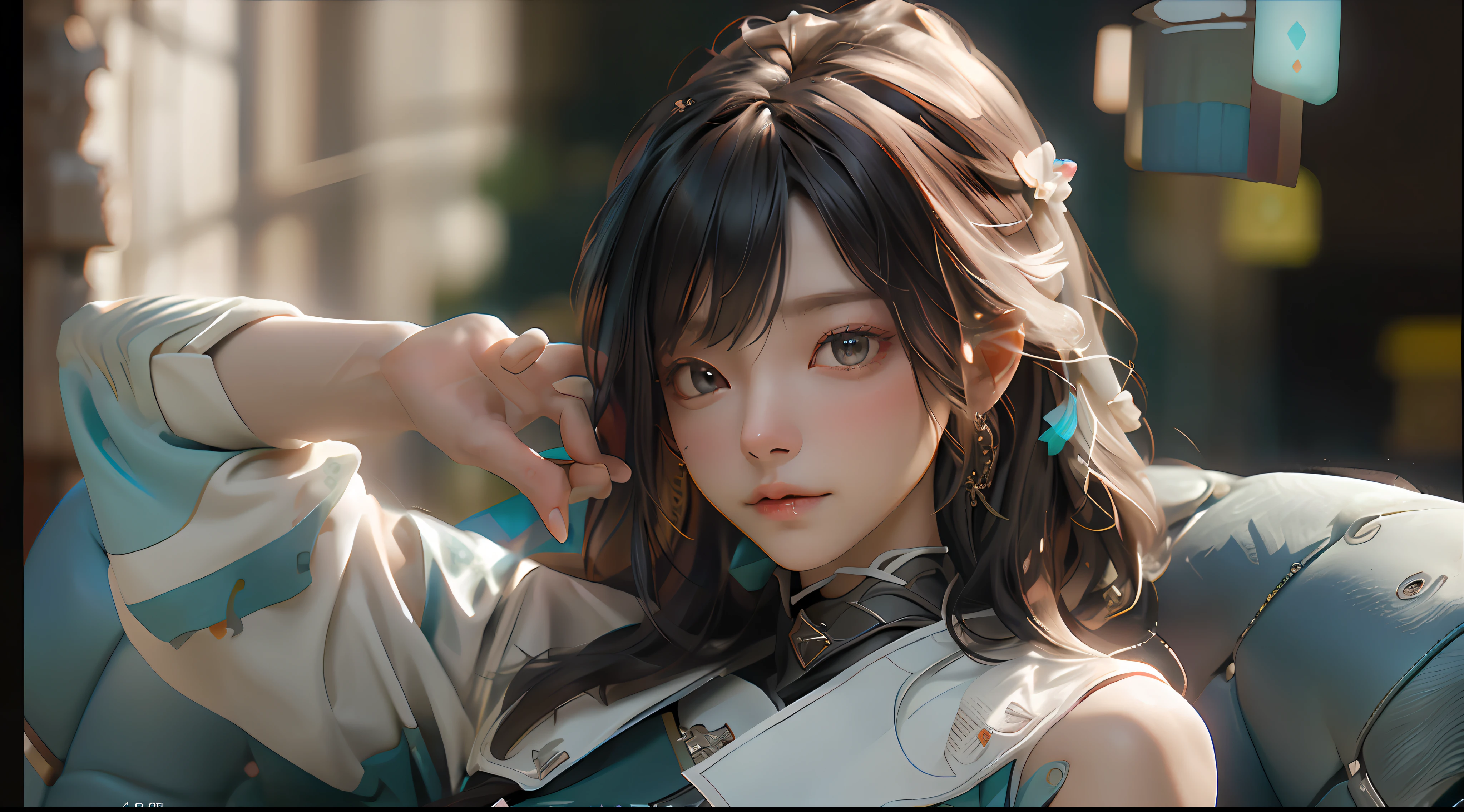 3D, A beautiful female image of the rivers and lakes,HDR（HighDynamicRange）,Ray traching,NVIDIA RTX,Super-Resolution,Unreal 5,Subsurface scattering、PBR Texture、post-proces、Anisotropy Filtering、depth of fields、maximum definition and sharpness、Many-Layer Textures、Albedo e mapas Speculares、Surface Coloring、Accurate simulation of light-material interactions、perfectly proportions、Octane Render、Two-colored light、largeaperture、Low ISO、White balance、the rule of thirds、8K RAW、