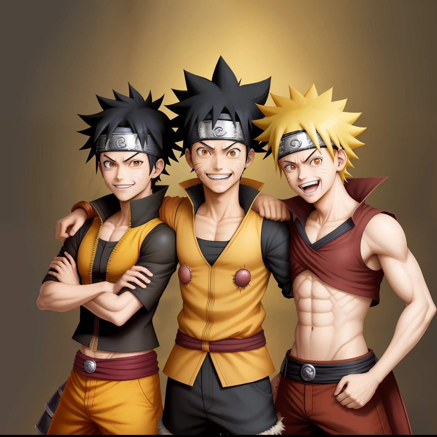 Naruto com luffy e asta os tres personagem na imagem sorrindo para a tela