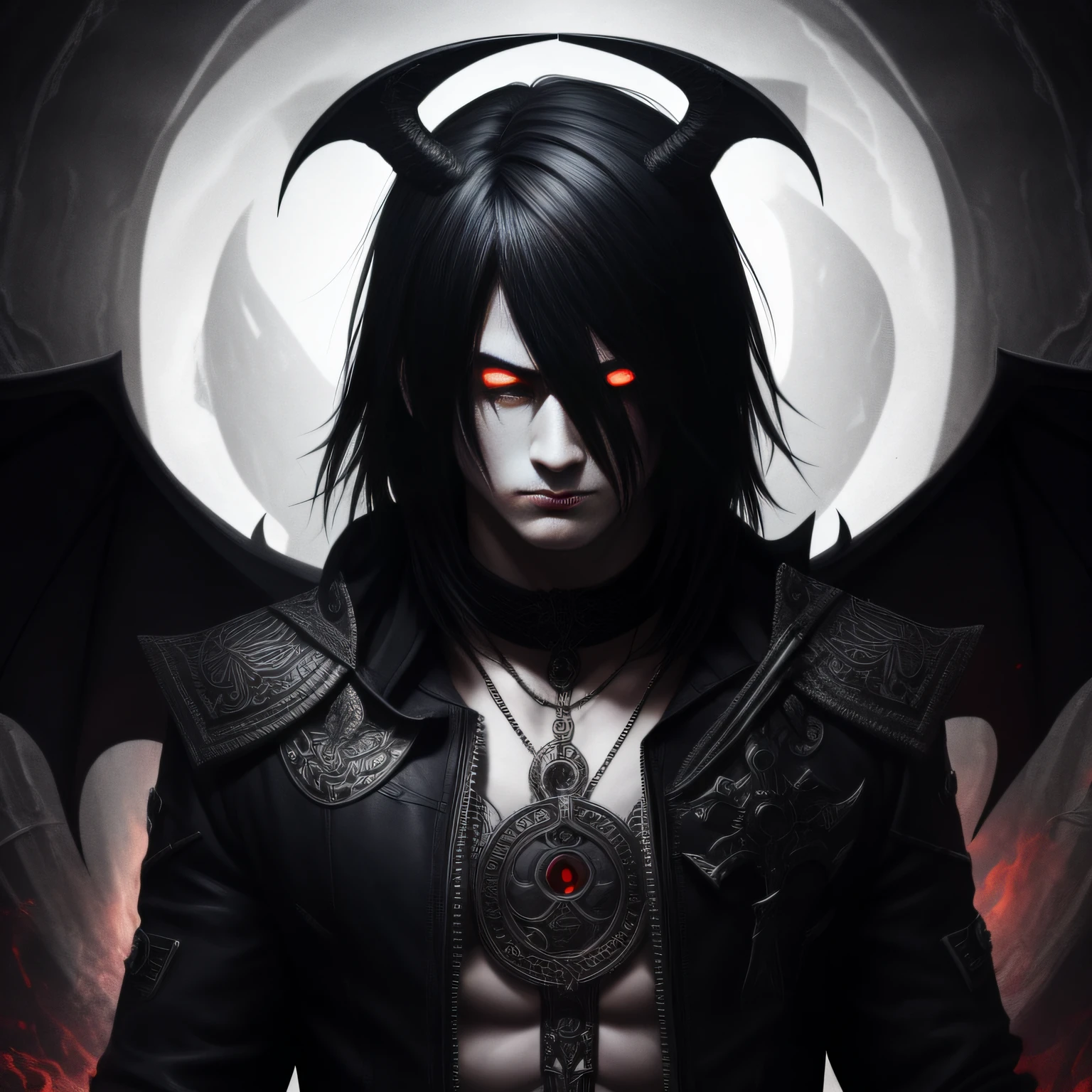 An emo god with demonic eyes and face