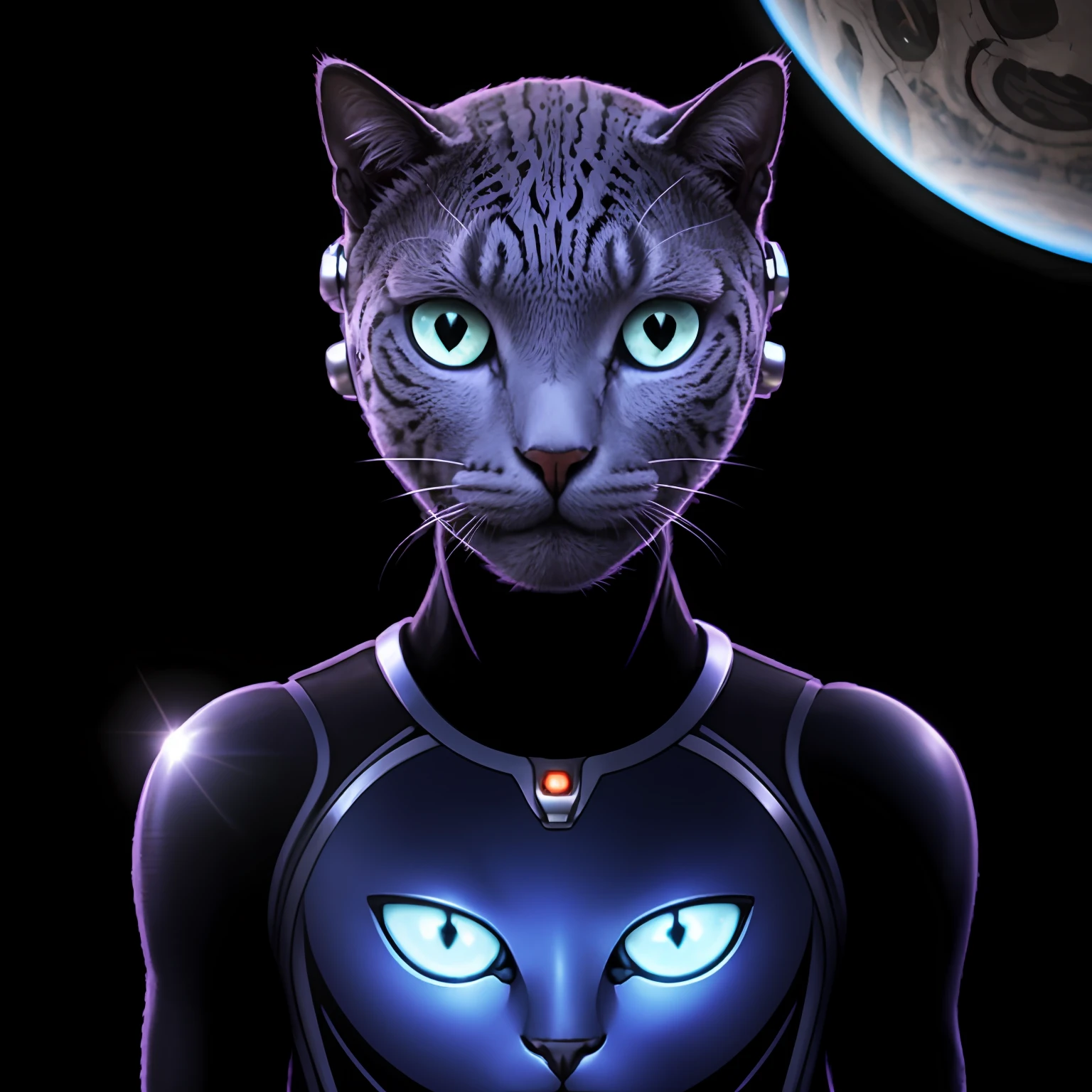 an alien intelligent cat, extraterrestre, Humanoid, roupa de outro planeta, Futuristic, gato com corpo de homem, hairless