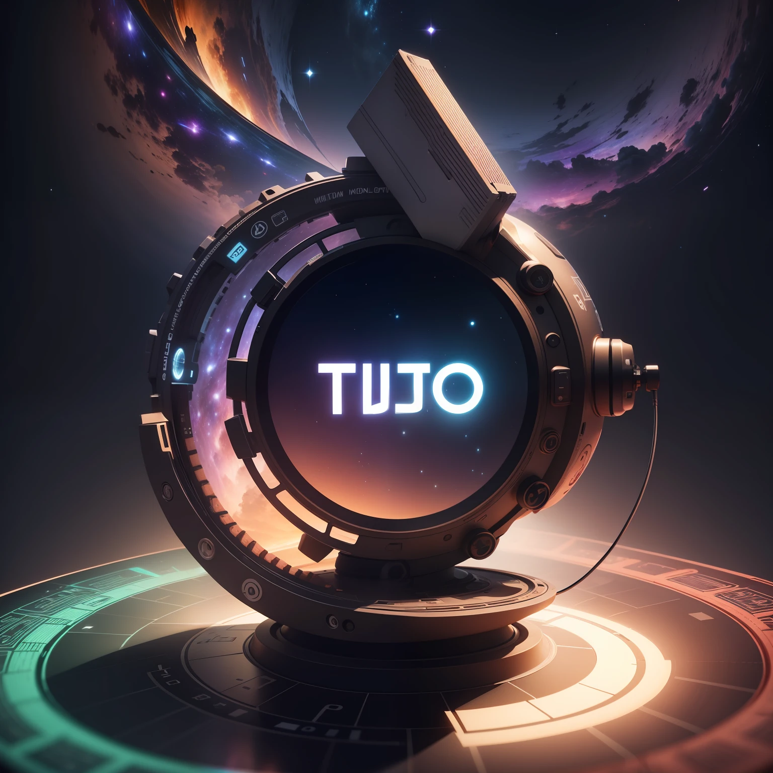 (Logo para youtube 4k detalhado) Photo Media Junction of curiosities, galactic in 3D.