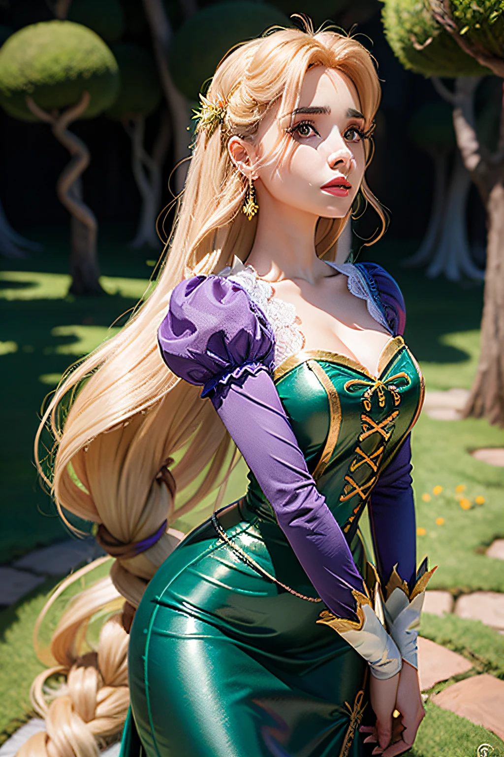 personagem rapunzel nua de costas, corpo inteiro, bunda grande, 4 k