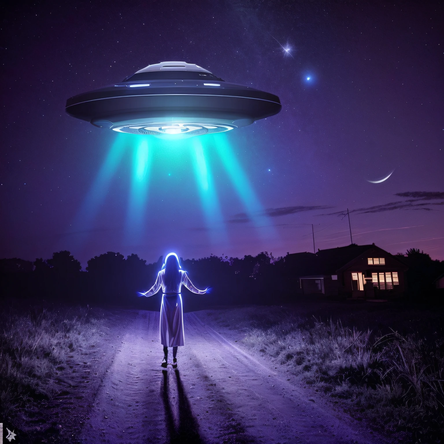 Imagem de uma mulher e um cachorro no escuro, alien abduction, Rapto de OVNIs, extraterrestre, OVNIlogia, ufo aliens, Unexplained phenomena, Ovnis, abduction, Pouso de OVNIs, extraterrestial, OVNI, ufo lighting, UFO AttackLogical, extraterrestrials reach for him, aliens in the background, imagem detalhada da mulher e do cachorro e do disco voador, 8k