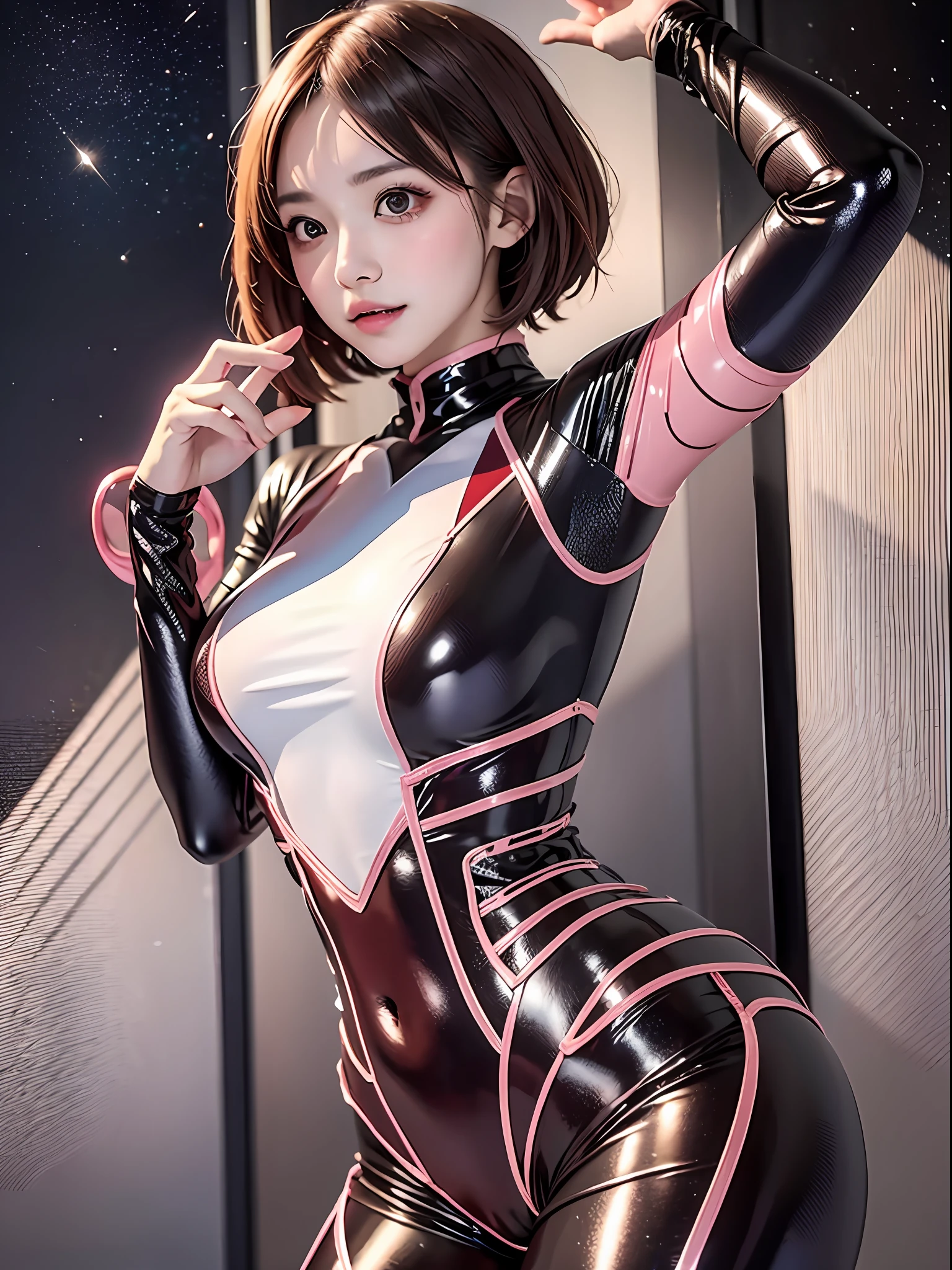 professional photo of hmochako, blush stickers, short hair, medium breasts, superhero, bodysuit,
detailed skin, detailed eyes, volumetric light, highrez, masterpiece, best quality, space,