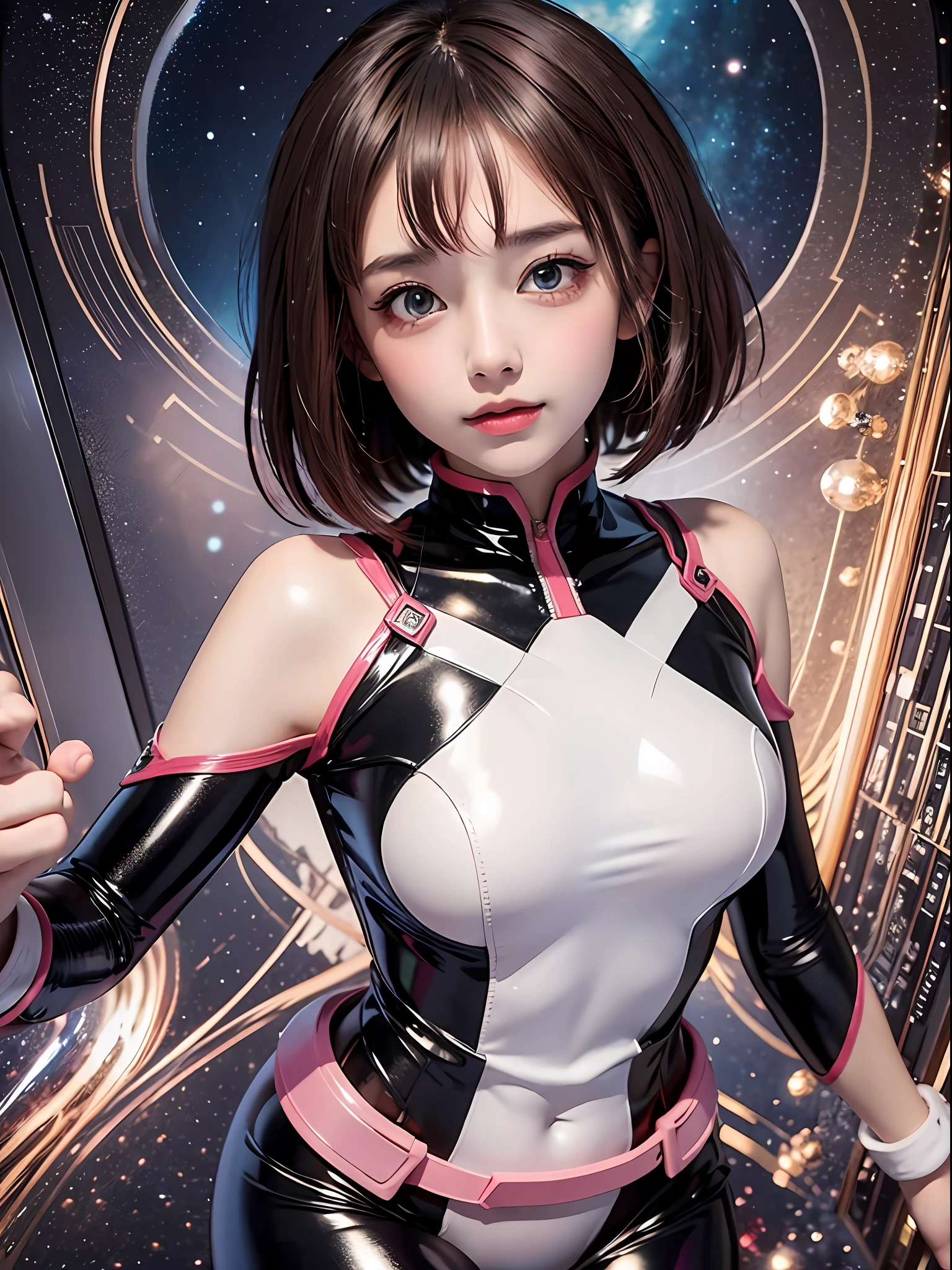 professional photo of hmochako, blush stickers, short hair, medium breasts, superhero, bodysuit,
detailed skin, detailed eyes, volumetric light, highrez, masterpiece, best quality, space,