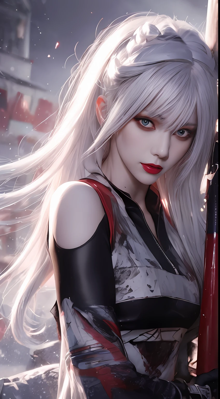 a close up of a ninja warrior woman with blood hair and a white mask, red hair,holding a sword beautiful character painting, guweiz, artwork in the style of guweiz, white haired deity, by Yang J, epic exquisite character art, stunning character art, by Fan Qi, by Wuzhun Shifan, guweiz on pixiv artstation