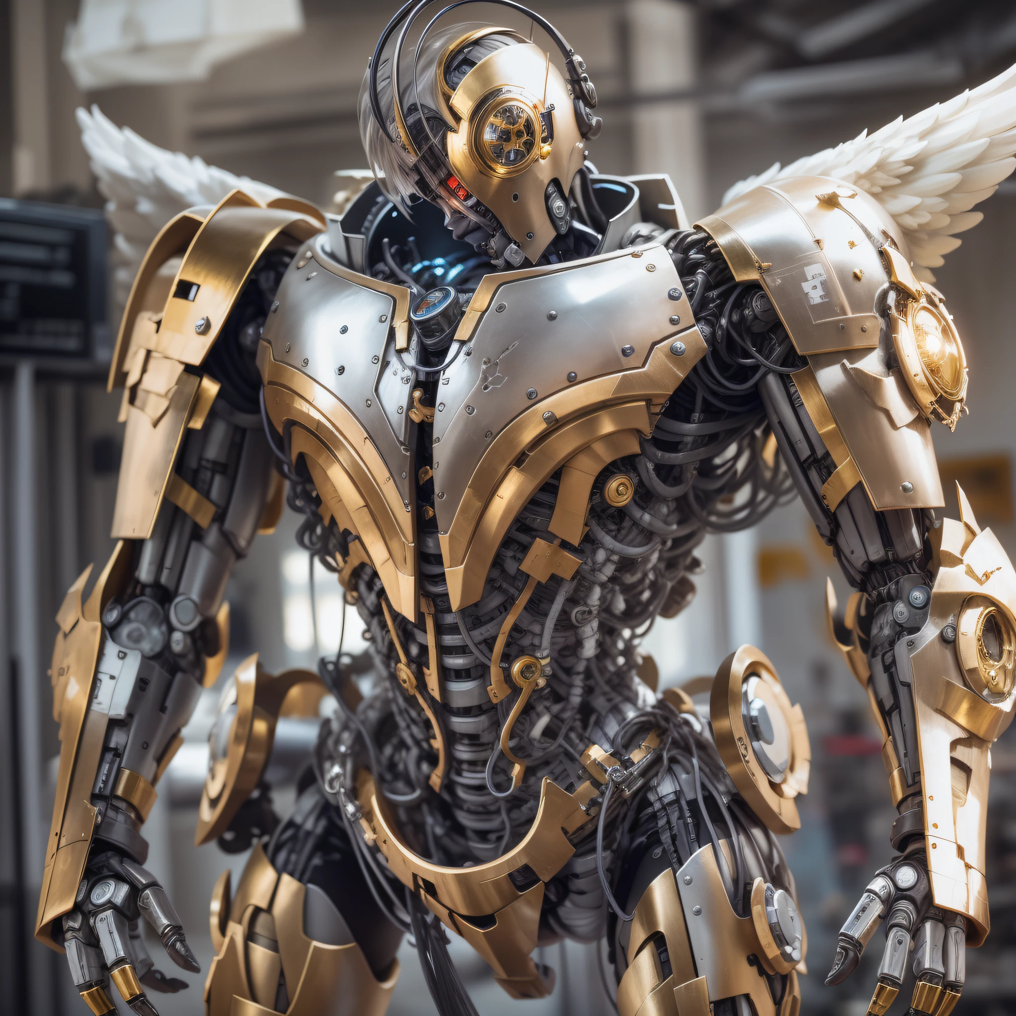 basado en allita: angel de combate, allita es una robot con pelo corto, ojos grandes y cuerpo mecanico desde el cuello hasta los pies , con aberturas en su cuerpo que deja entrever cabres, motores y maquinaria, cu cuerpo es de plata con incrustaciones de oro y bronce. se encuentra en un laboratorio futurista de ciencia ficcion.