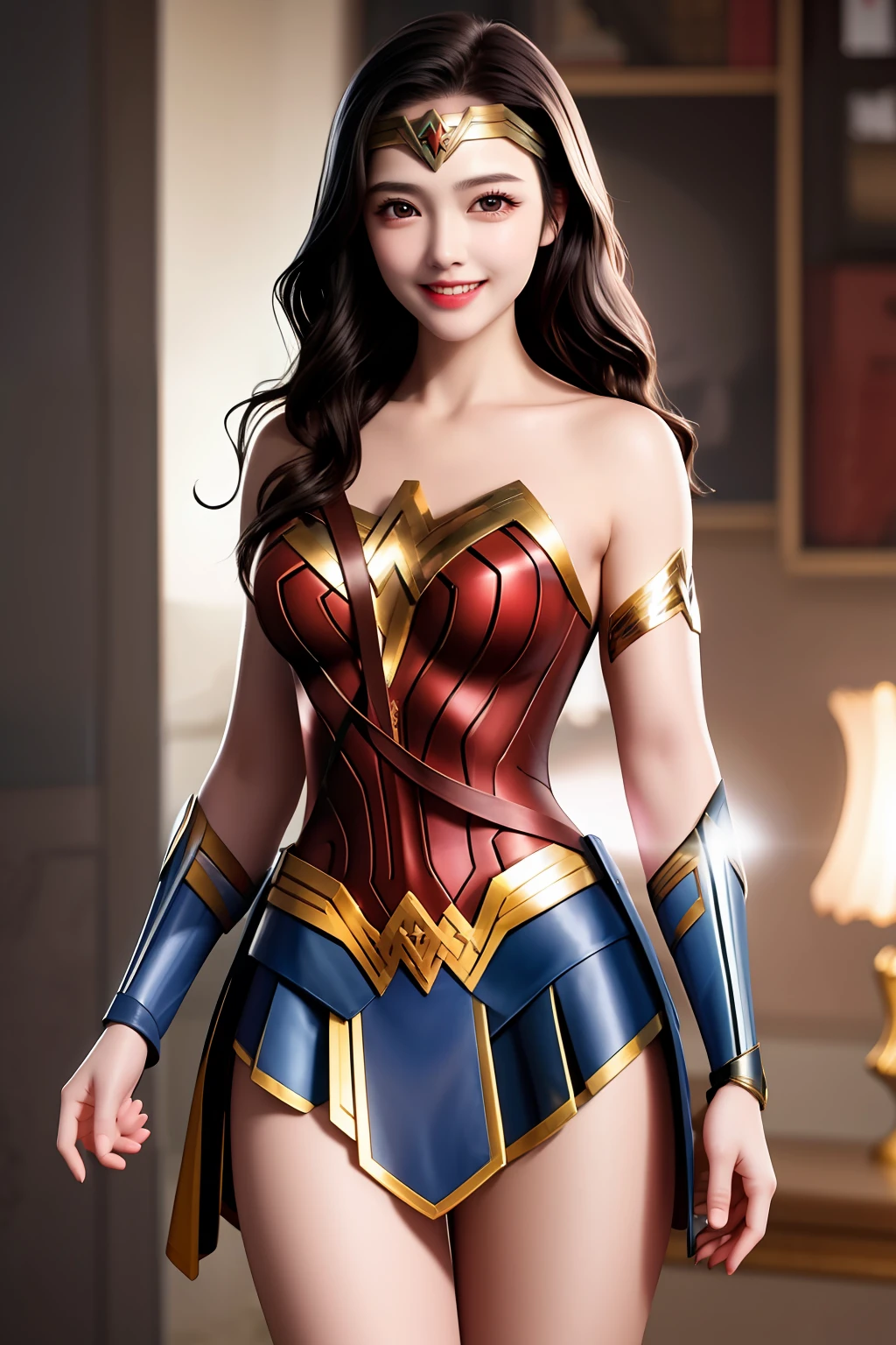 Best Quality, Masterpiece, Super High Resolution, 1girl, Wonder Woman, Glowing Skin, Light Smile,