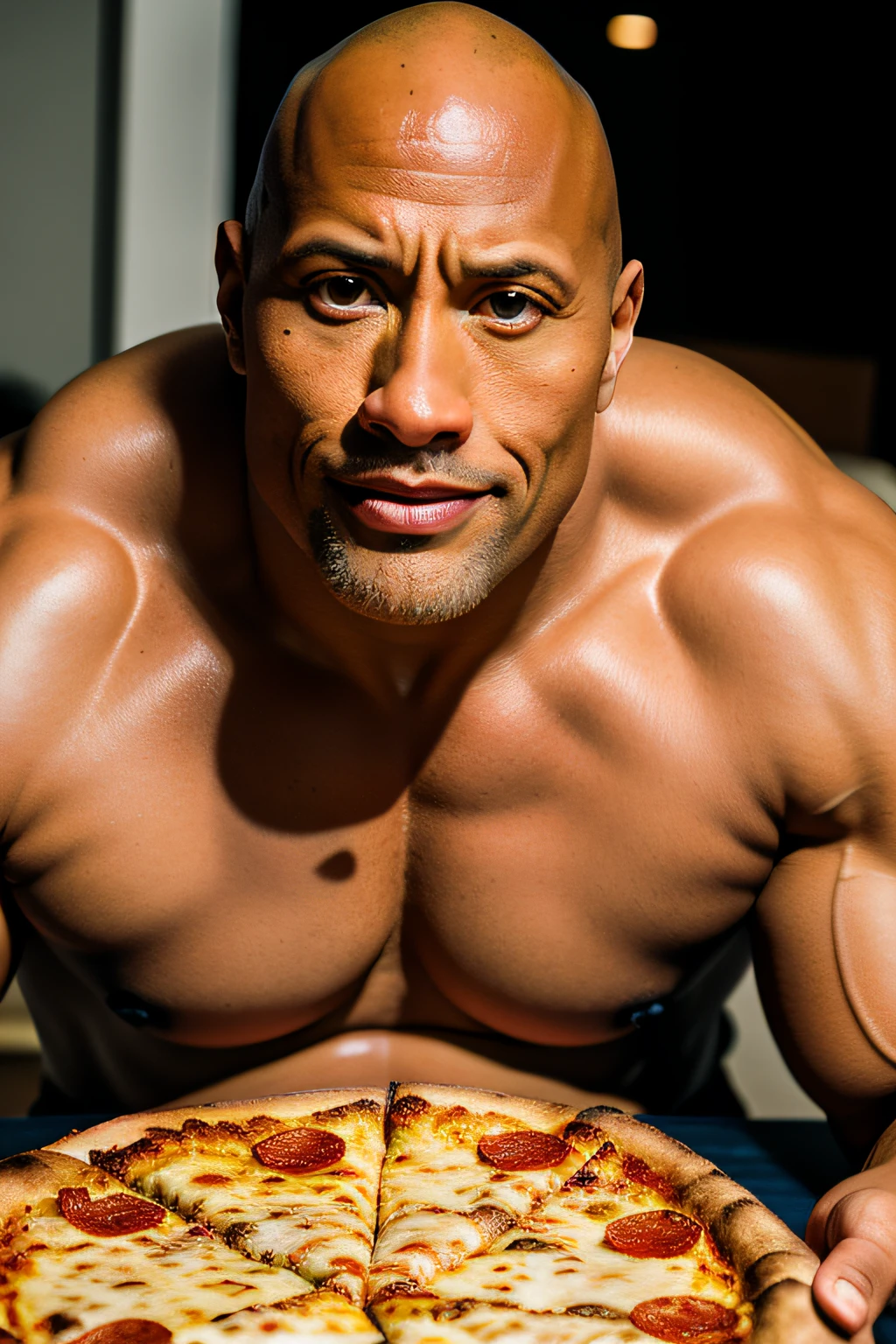 dwayne johnson, (pizza no prato: 1.25), , sozinho, foto retrato, 8k UHD, DSLR, alta qualidade, grain of film, Fujifilm XT3