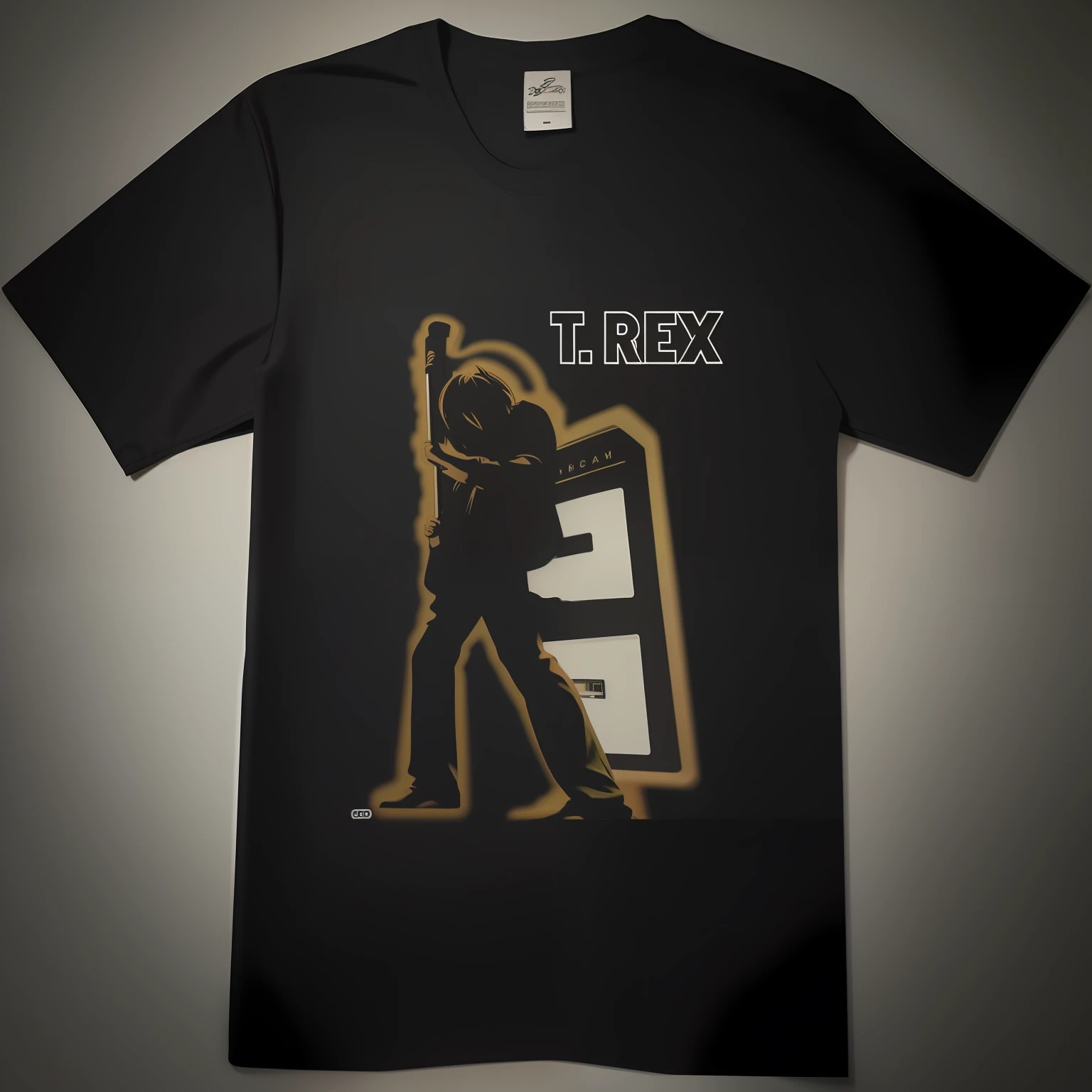 Black shirt、on desk