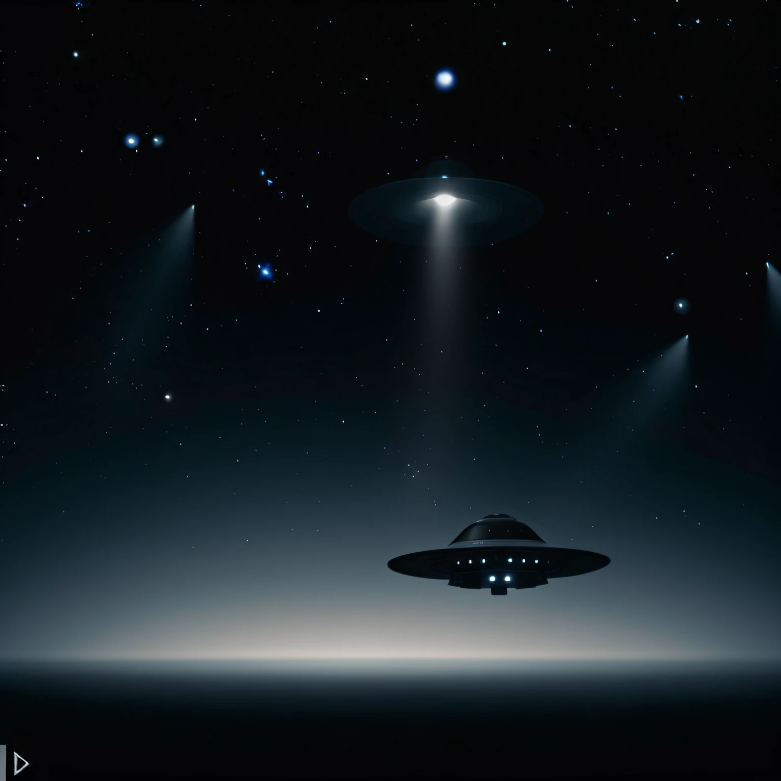 Flying saucer in black color stopped in the night sky , imagem super detalhada do disco voador, Ultra HD |, 8k