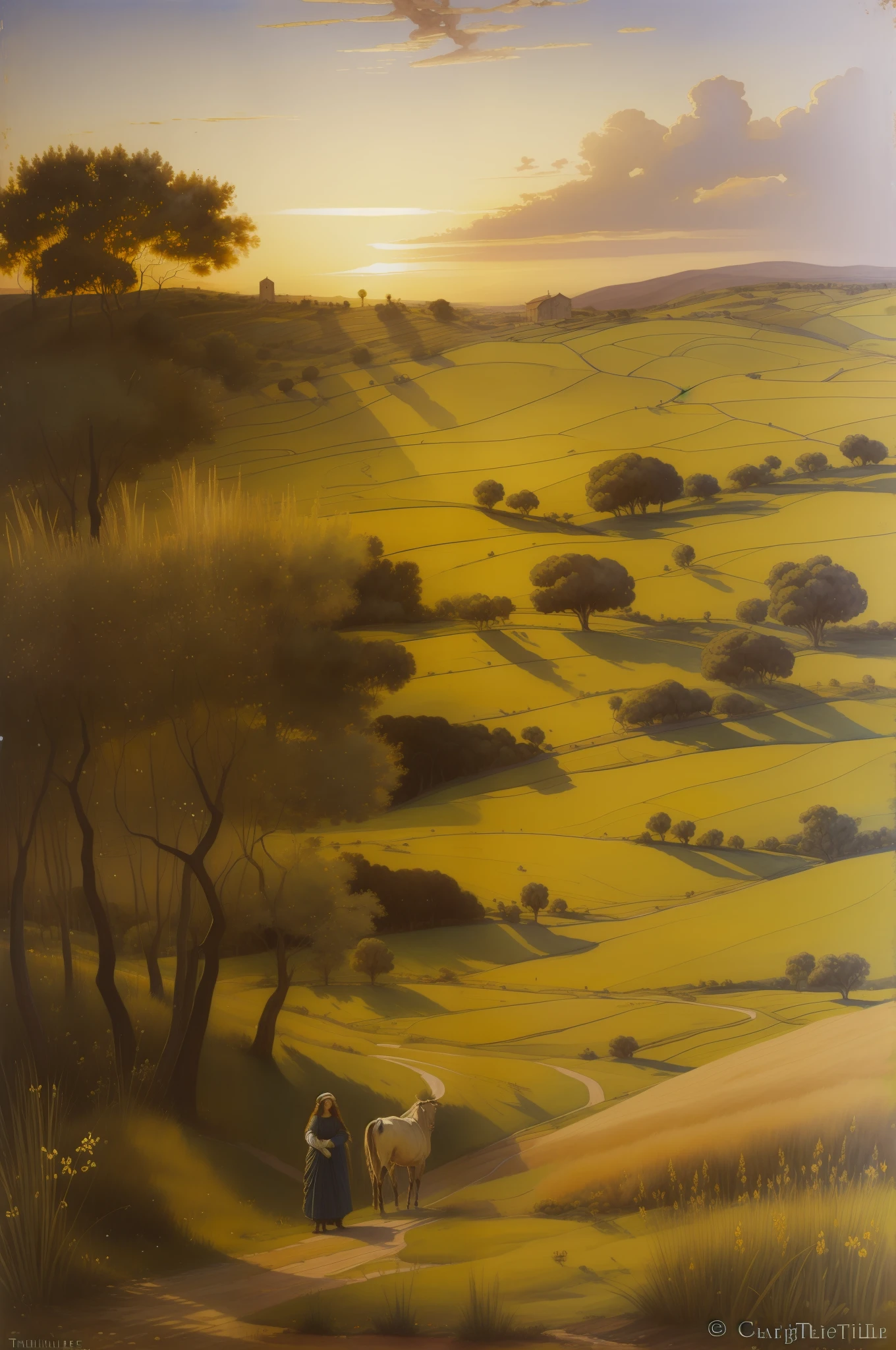 (((Pre Raphaelie Painting))) in the nighttime, Campo de TRIGO, Campo de TRIGO, vaca leiteira, paisagem celta, por do sol. TRIGO, wheat plantation