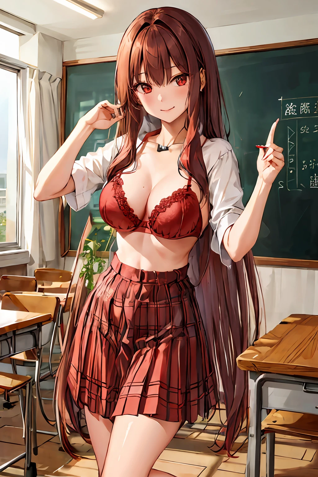 Open the front of the shirt、red bra、Top quality bras