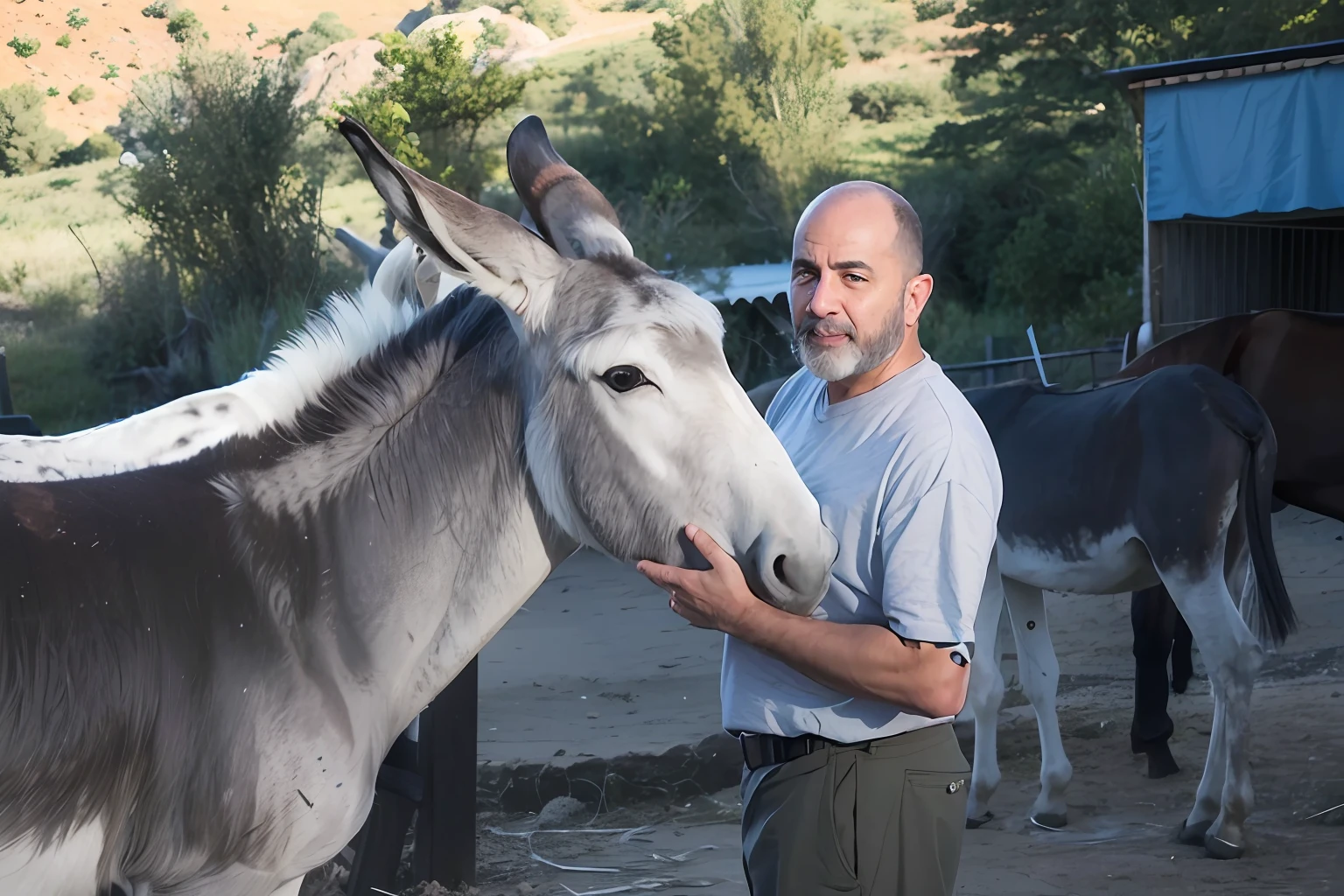 There's a man next to a donkey in a corral, burro, orelhas de burro, Tanino Libertador, Segurando uma espada, stefano brunesci, Pablo Dominguez, Stefano Tamburini placeholder image, Boris Vallego, Directed by: Edward Avedisian, Directed by: Giorgio Giulio Clovio, by Francisco Zúñiga, Erol Otus