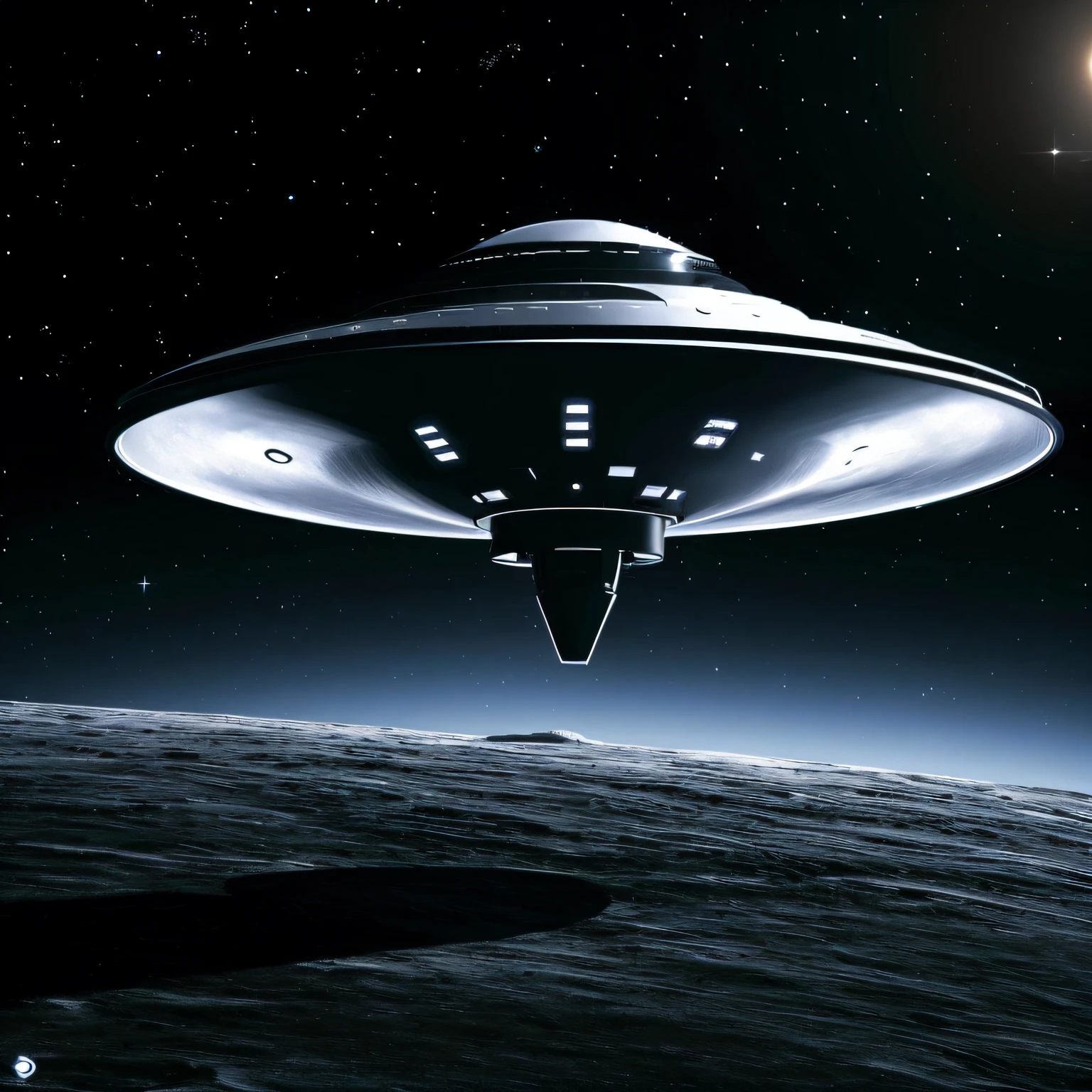 Flying saucer in black color stopped in the night sky , imagem super detalhada do disco voador,  8k
Waiting to get started