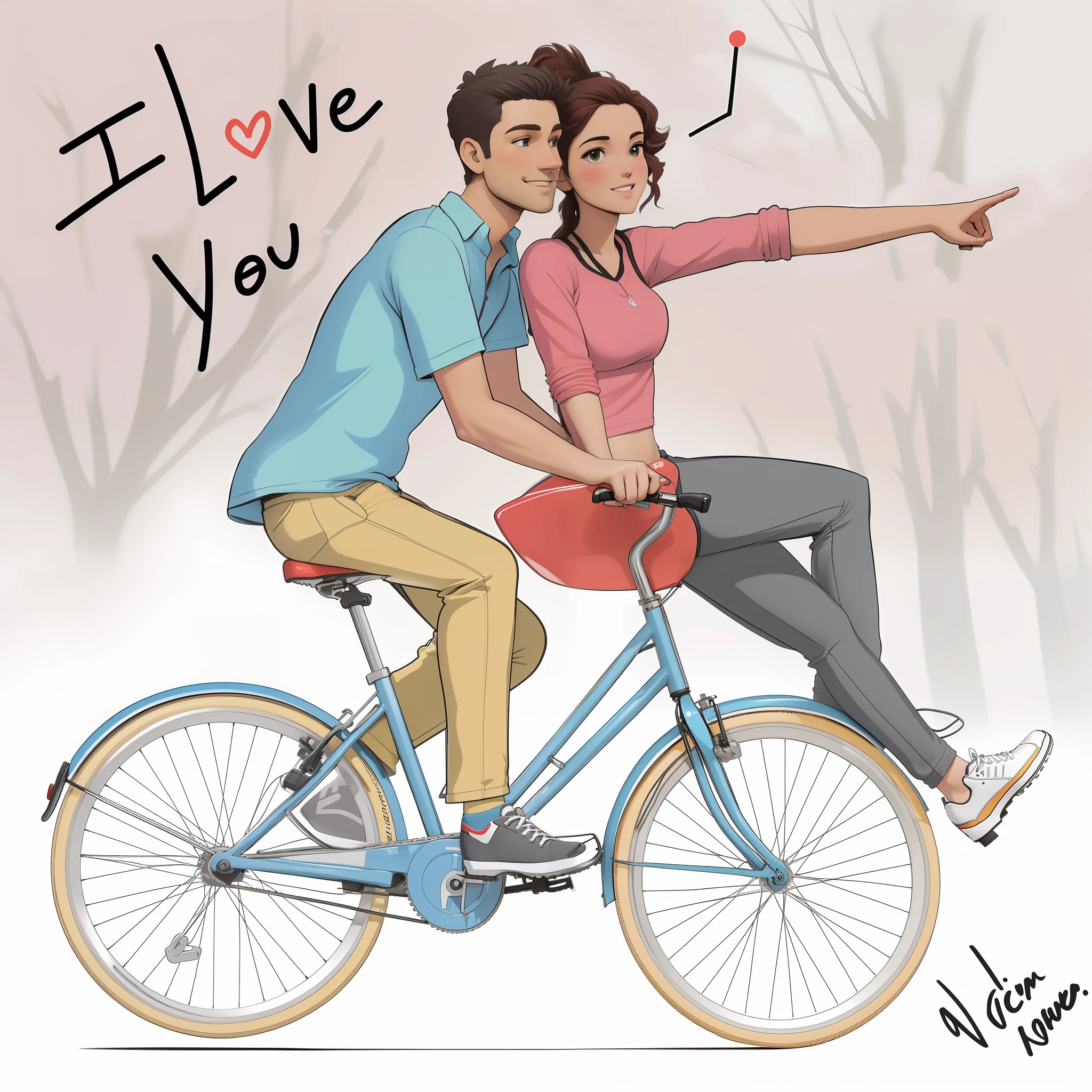 desenho animado de um homem e uma mulher andando de bicicleta